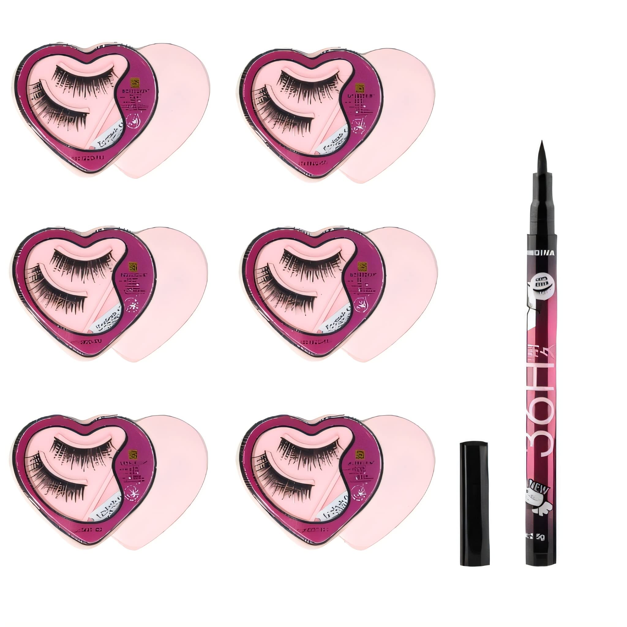 6 Pairs Natural False Eyelashes with Eyeliner - Voluminous Fluttery Lashes for Dramatic Eye Makeup, Parties & Special Occasions