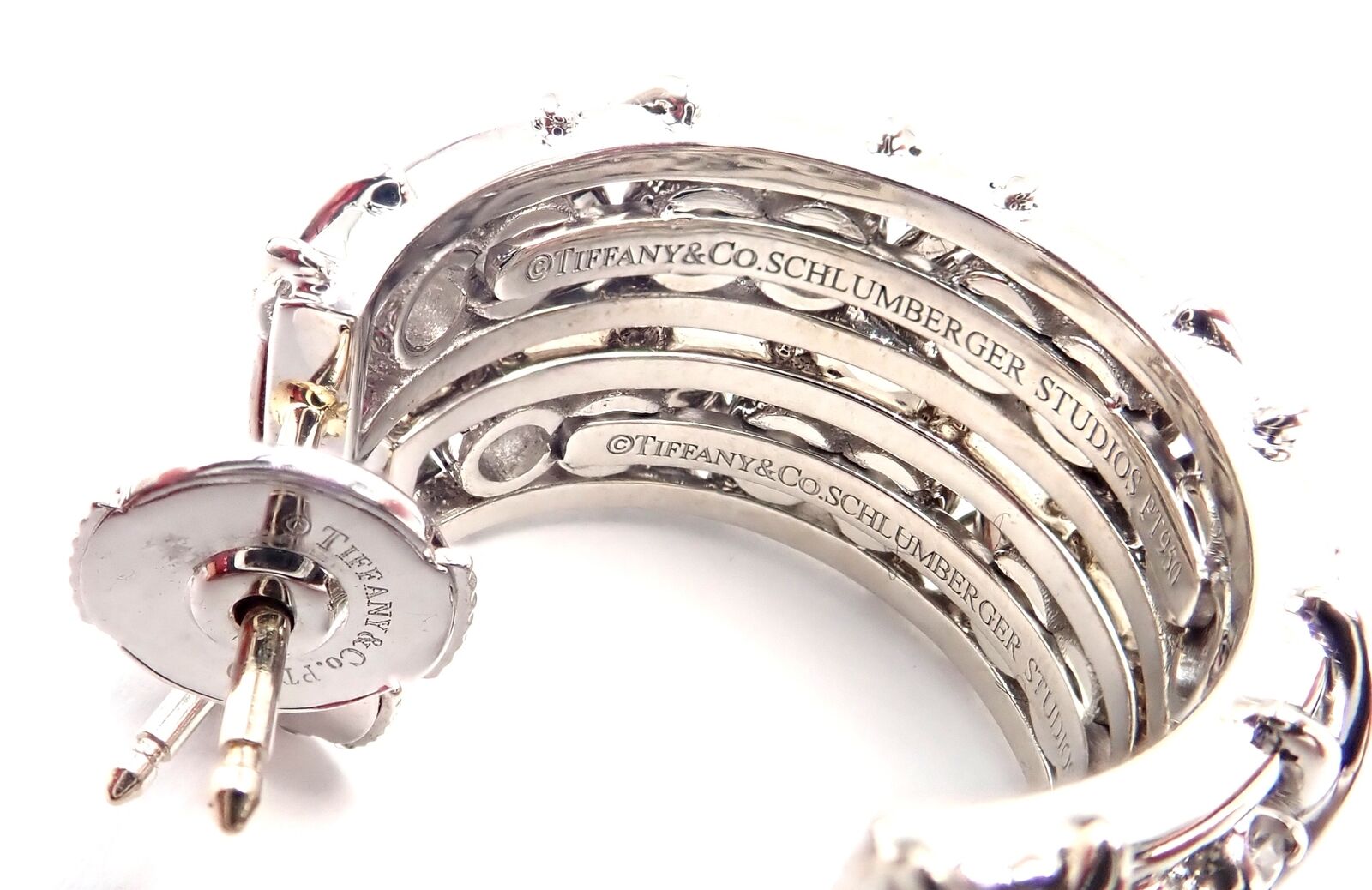 Authentic Tiffany & Co Schlumberger Twenty Stones Platinum Diamond Hoop Earrings for Women - Luxury Jewelry Gift for Anniversary, Wedding & Special Occasions