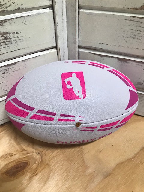 Premium Size 5 Rugby Ball - White with Pink Stripes for Training, Matches, and Outdoor Sports Activities