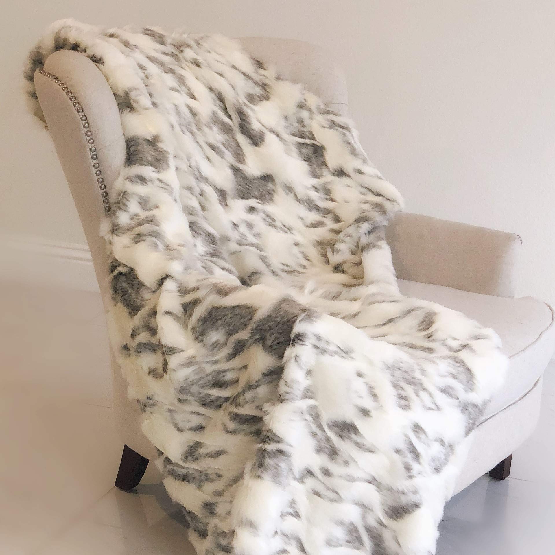 Plush Ivory Rabbit Faux Fur Handmade Throw Blanket 60