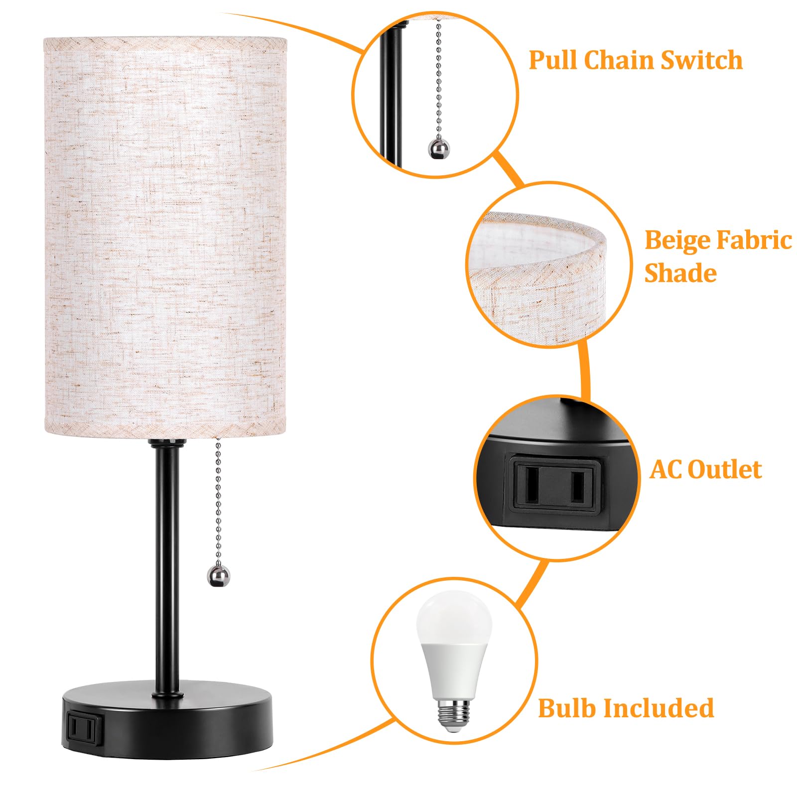 Dott Arts 3-Color Adjustable Table Lamp with Pull Chain - Bedside Nightstand Lamp for Bedroom & Living Room, AC Outlet Small Desk Lamp (Bulb Included) - Perfect for Reading, Relaxing & Ambient Lighting