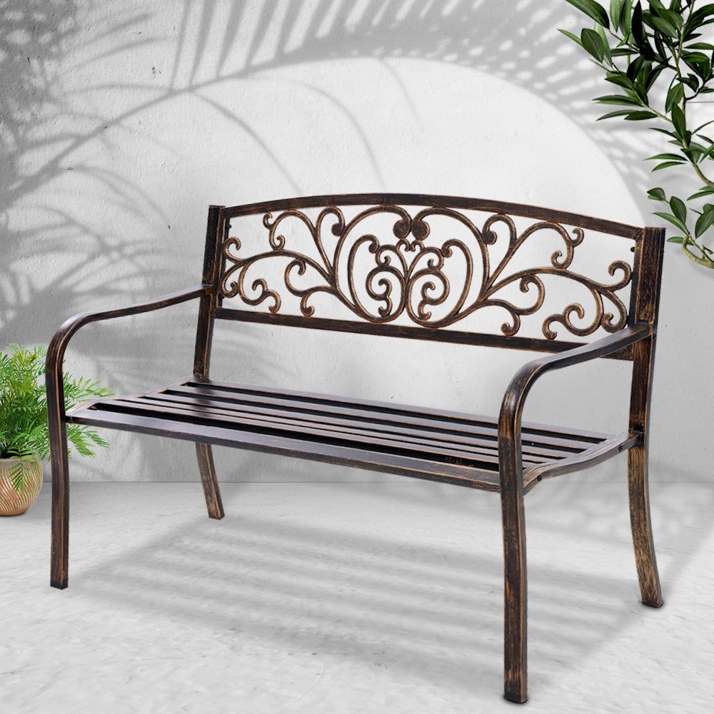 Gardeon Outdoor Garden Bench Seat - 3 Seater Steel Park Bench in Bronze Finish | Durable Patio Furniture for Gardens, Parks & Backyards