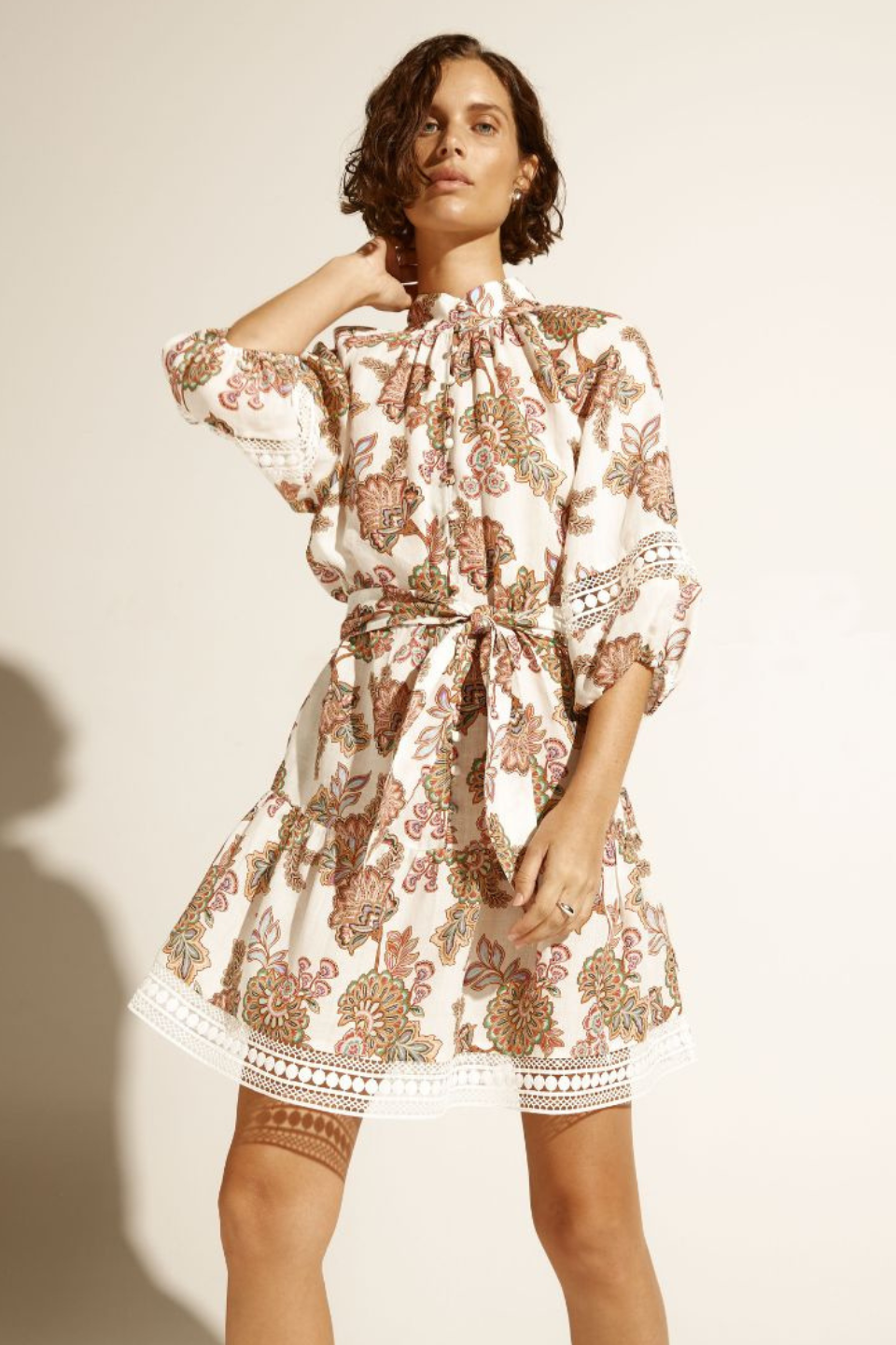 Alight Cream Paisley Short Sleeve Mini Dress - Floral Summer Party Dress for Women, Perfect for Beach Vacations & Date Nights