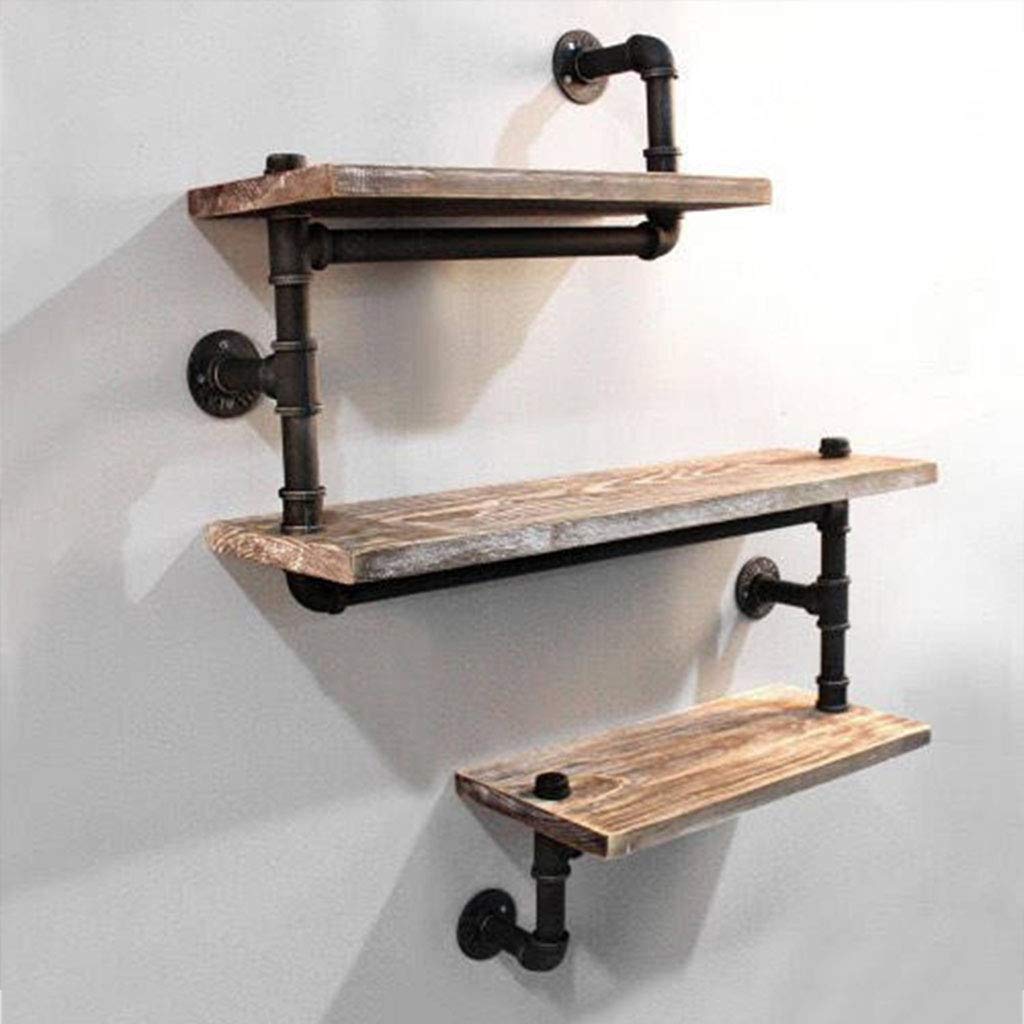 Farmhouse Wall Shelf with 3-Tier Solid Wood Shelves - Antique Water Pipe Frame for Indoor Storage & Decor - Perfect for Kitchen, Bathroom, or Living Room Organization