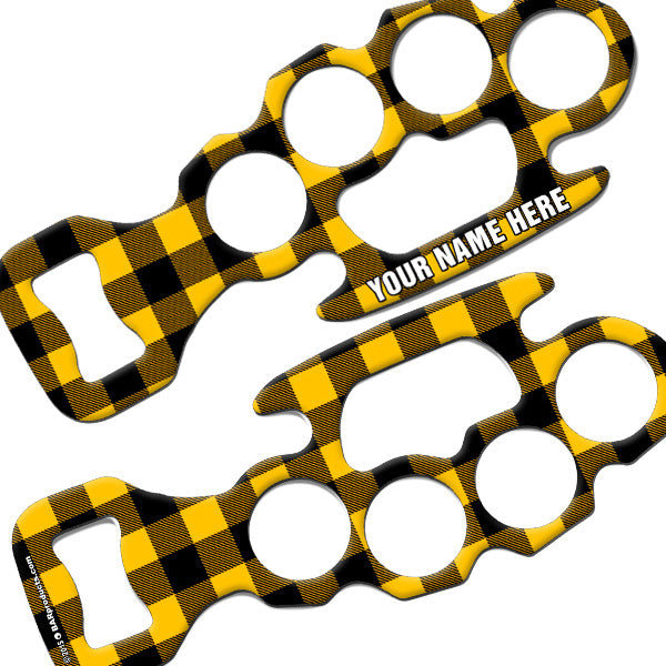 Personalized Knuckle Buster Bottle Opener - Vintage Hipster Plaid Design for Bars, Parties & Outdoor Adventures