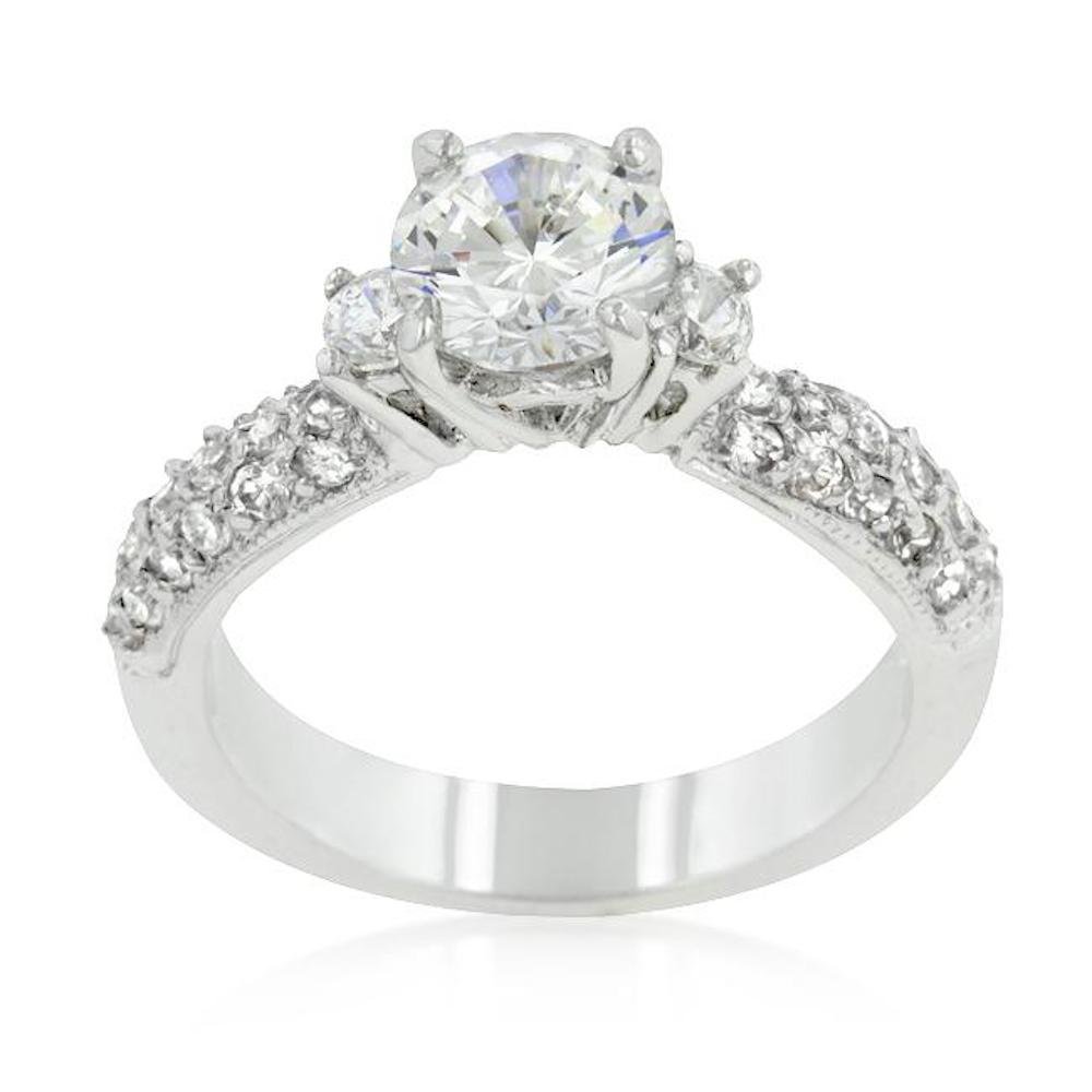 Ladybug Spot Rhodium Plated Lead-Free Round Cut Cubic Zirconia Classic Pave Bridal Ring - Elegant Wedding Band for Engagement, Anniversary & Special Occasions