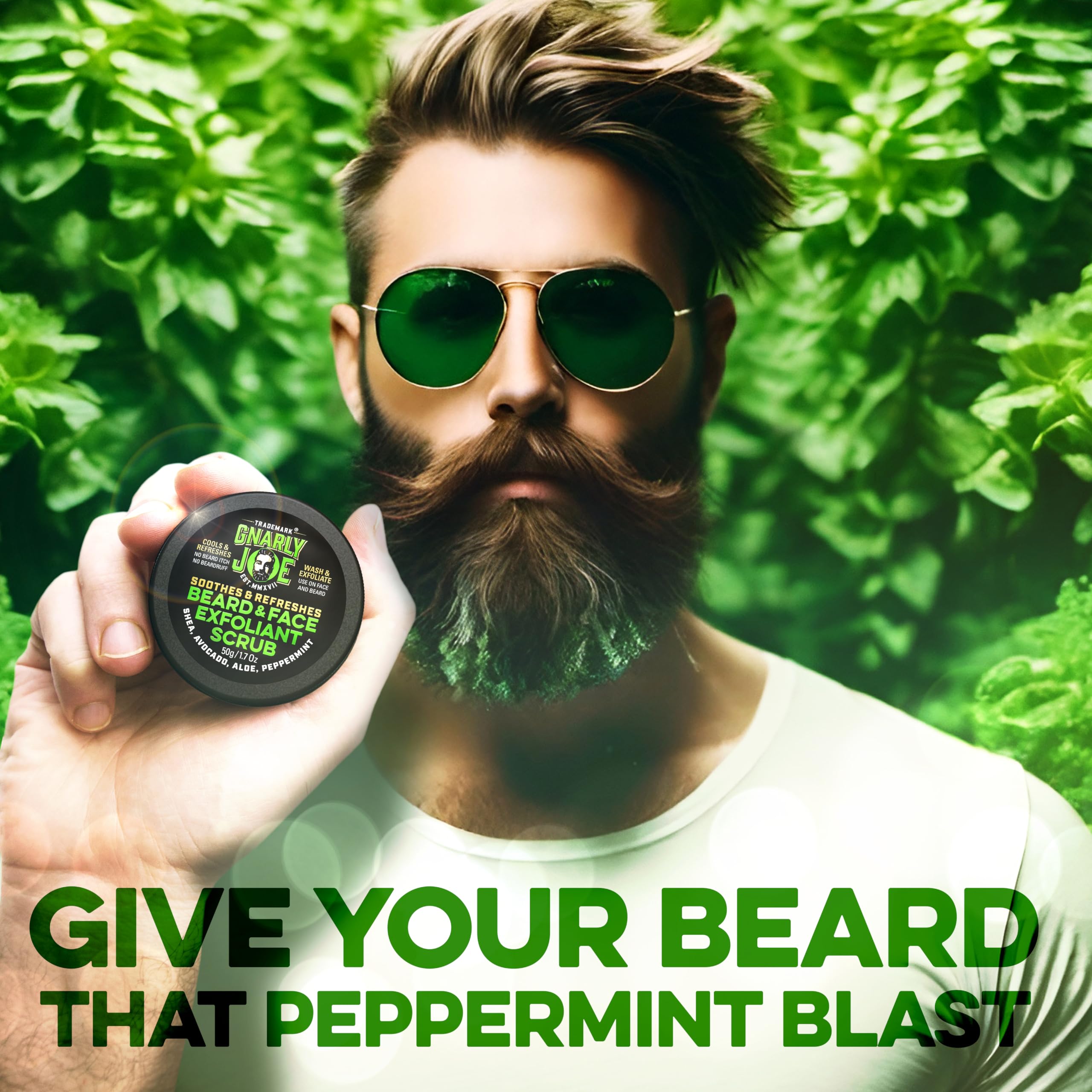 Gnarly Joe Refreshing Peppermint Beard & Face Scrub - Exfoliating Wash for Men, Deep Cleansing & Moisturizing, 50g - Perfect for Grooming, Post-Workout & Daily Skincare Routine