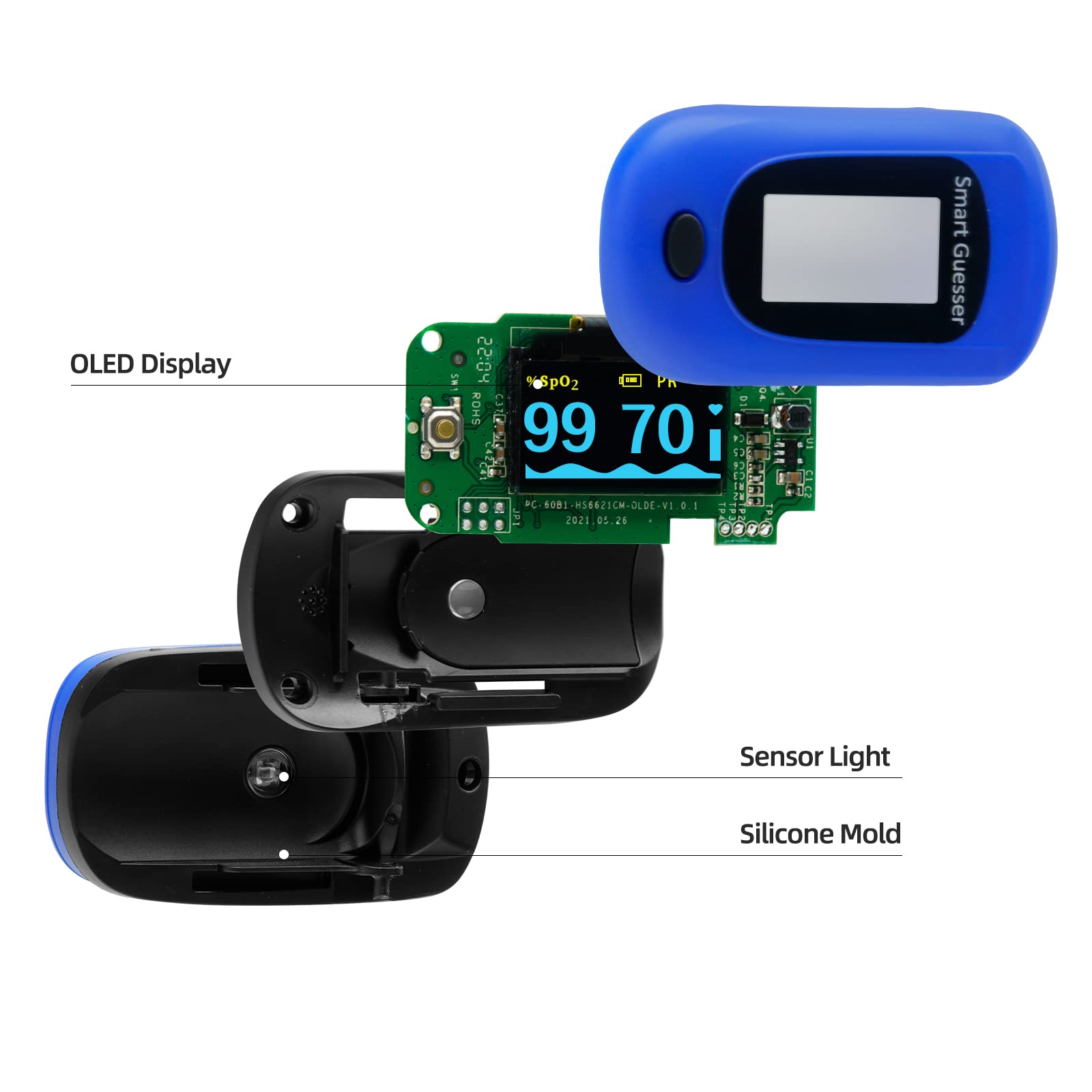 Fingertip Pulse Oximeter - Accurate Blood Oxygen Saturation (SpO2) & Heart Rate Monitor with OLED Display | Includes AAA Batteries, Lanyard & Protective Case (Blue) | Ideal for Home Health Monitoring, Fitness Tracking & Medical Use