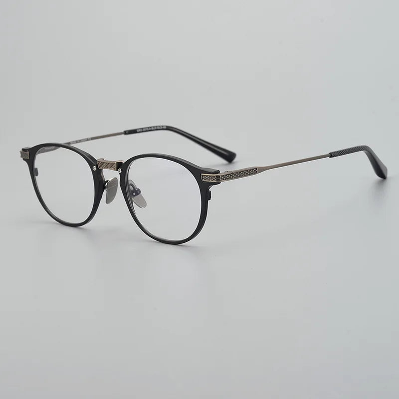 Stylish Unisex Black Titanium Acetate Eyeglasses - Oval Round Full Rim Frame 92078 | Perfect for Office, Reading & Everyday Wear