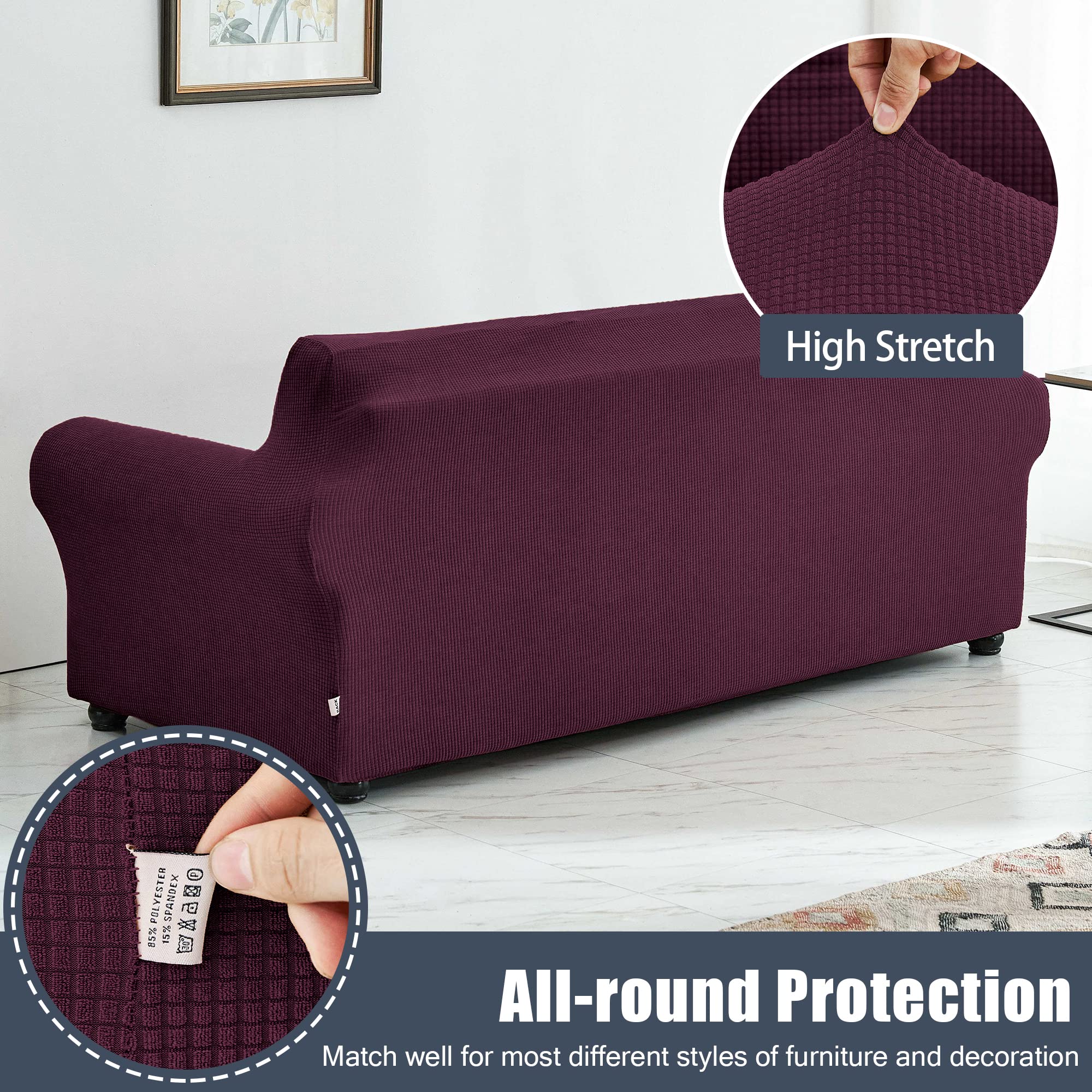 Stretch Sofa Slipcover - Waterproof Couch Cover, Soft Elastic Furniture Protector for Sofas, Couches & Chairs - Pet & Kid Friendly (Wine Violet, Size S) - Perfect for Living Room, Family Room & Home Decor Protection
