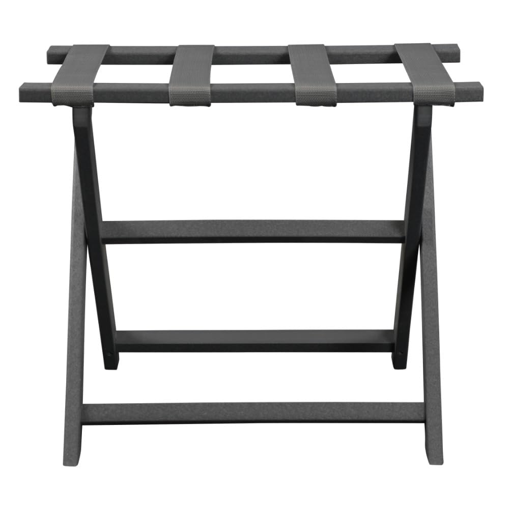 Eco-Friendly Dark Gray Folding Luggage Rack with Gray Straps - Space Saving Travel Organizer for Bedroom, Hotel & Closet Storage