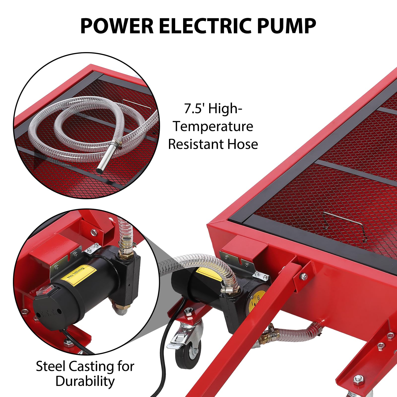 Garvee 20 Gallon (76L) Oil Drain Pan with 12V Electric Pump - Low Profile Oil Change Tank with Foldable Handle, Wheels & 8FT Hose - Ideal for Car, SUV, Truck Maintenance & DIY Oil Changes