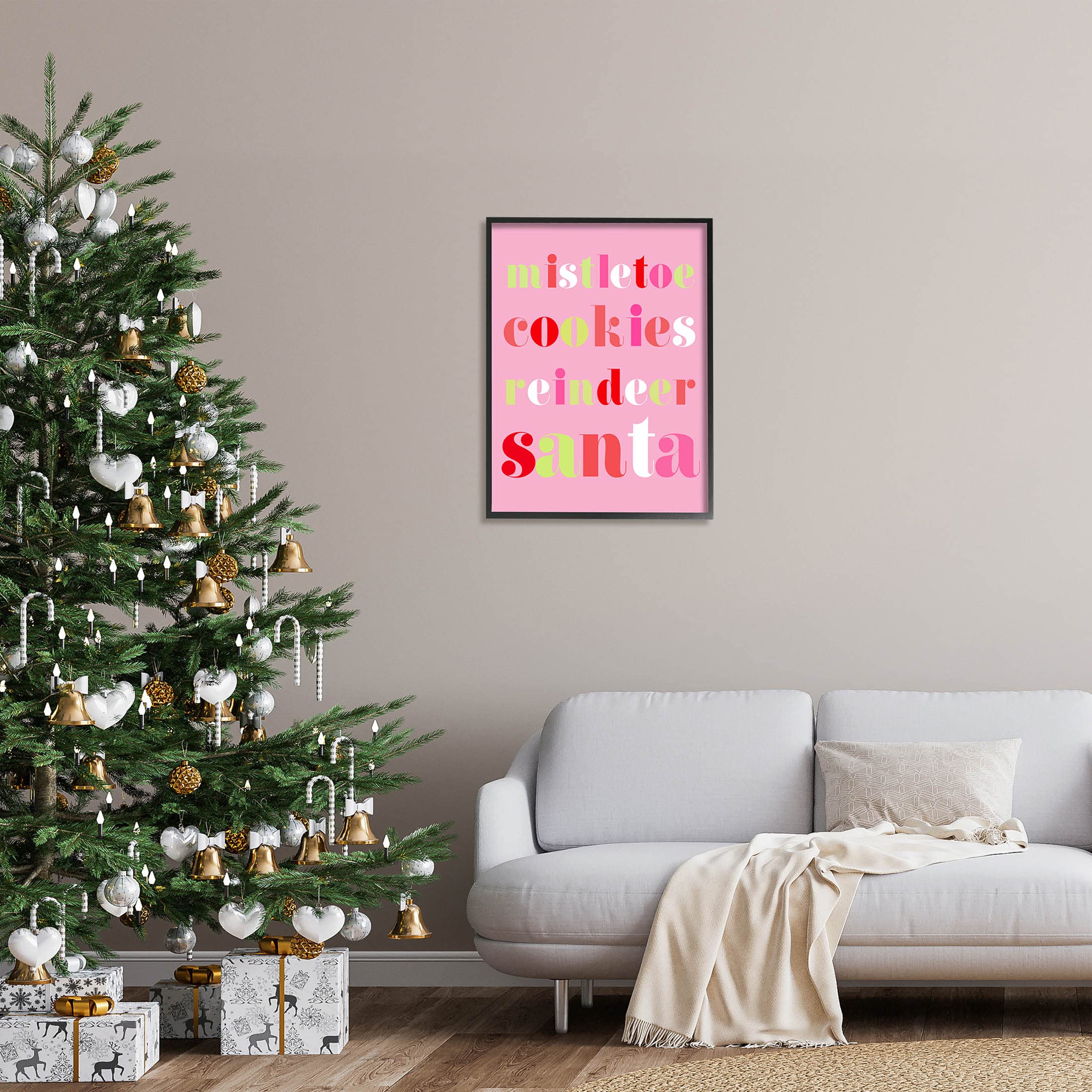 Stupell Industries Mistletoe Cookies Reindeer Santa Bold Giclee Framed Wall Art - Holiday Christmas Home Decor for Living Room, Bedroom & Office - Festive Gift Idea