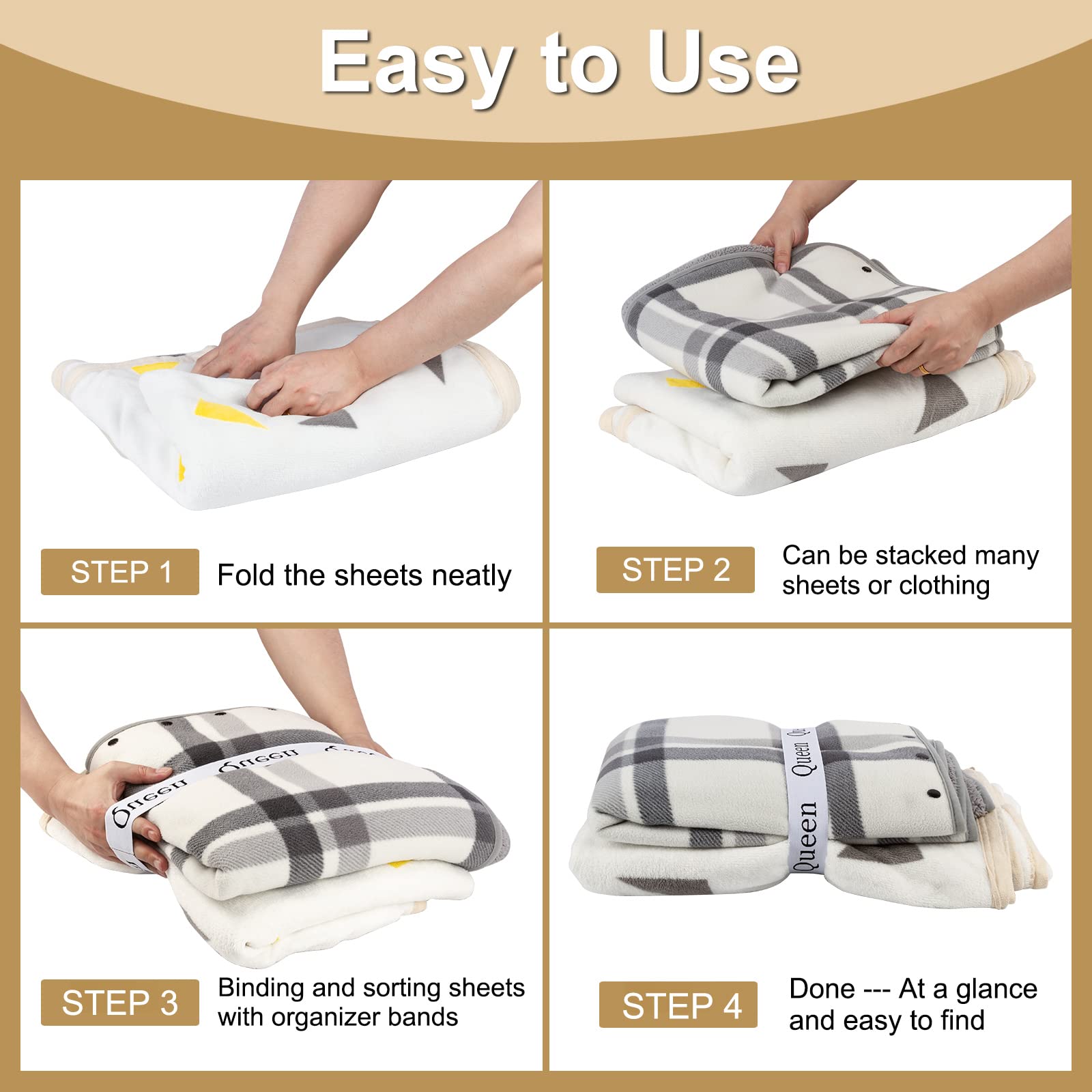 8-Piece Elastic Bed Sheet Straps Organizer Set - Secure & Store King, Queen, Twin & Full Size Sheets - Perfect for Closet, Bedroom, Dorm & Laundry Room Organization (Ideal for Travel & Seasonal Storage)