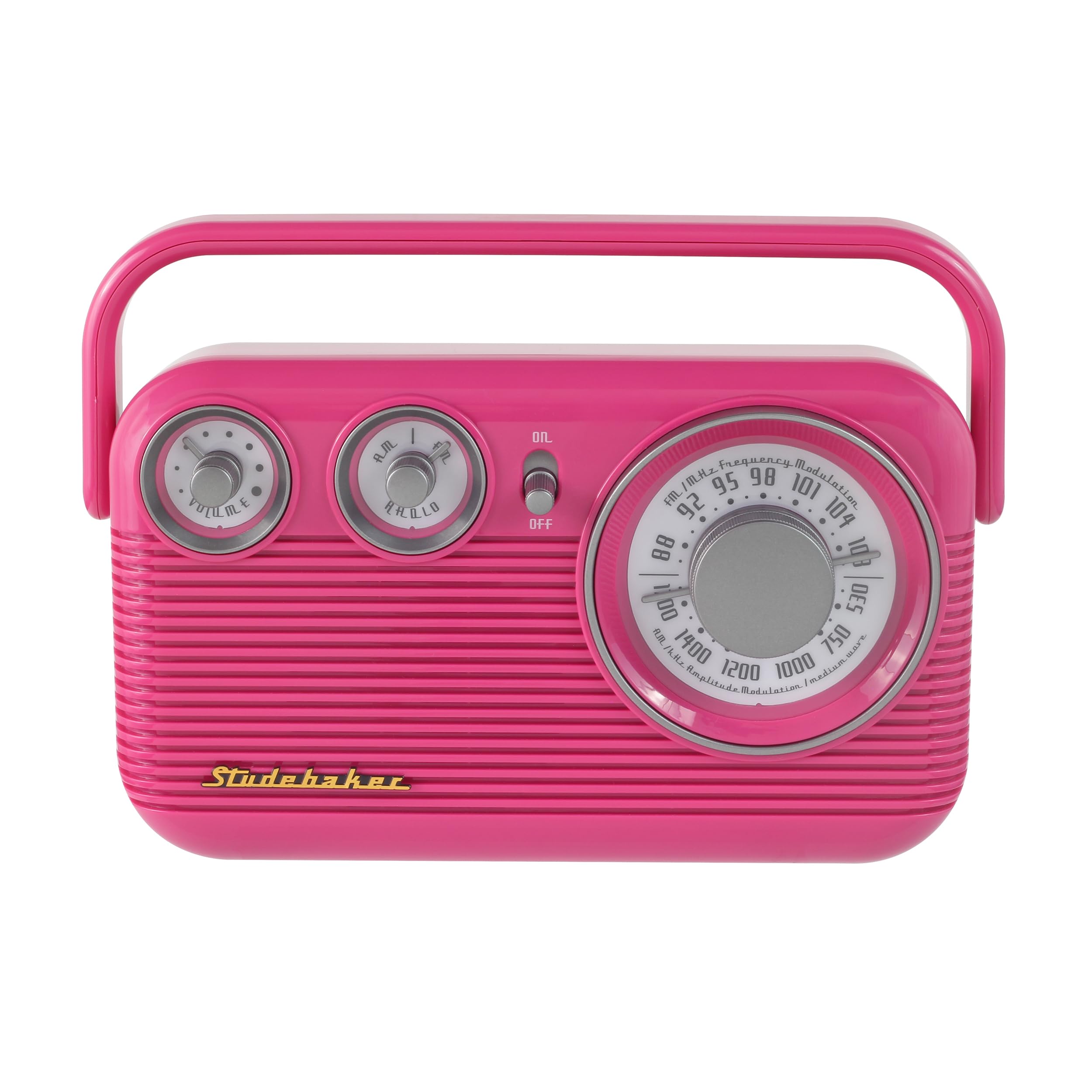 Studebaker SB2003 Retro Portable AM/FM Radio with Built-in Speaker, AC/Battery Power & Aux-in Cable - Perfect for Home, Office, Beach & Outdoor Use