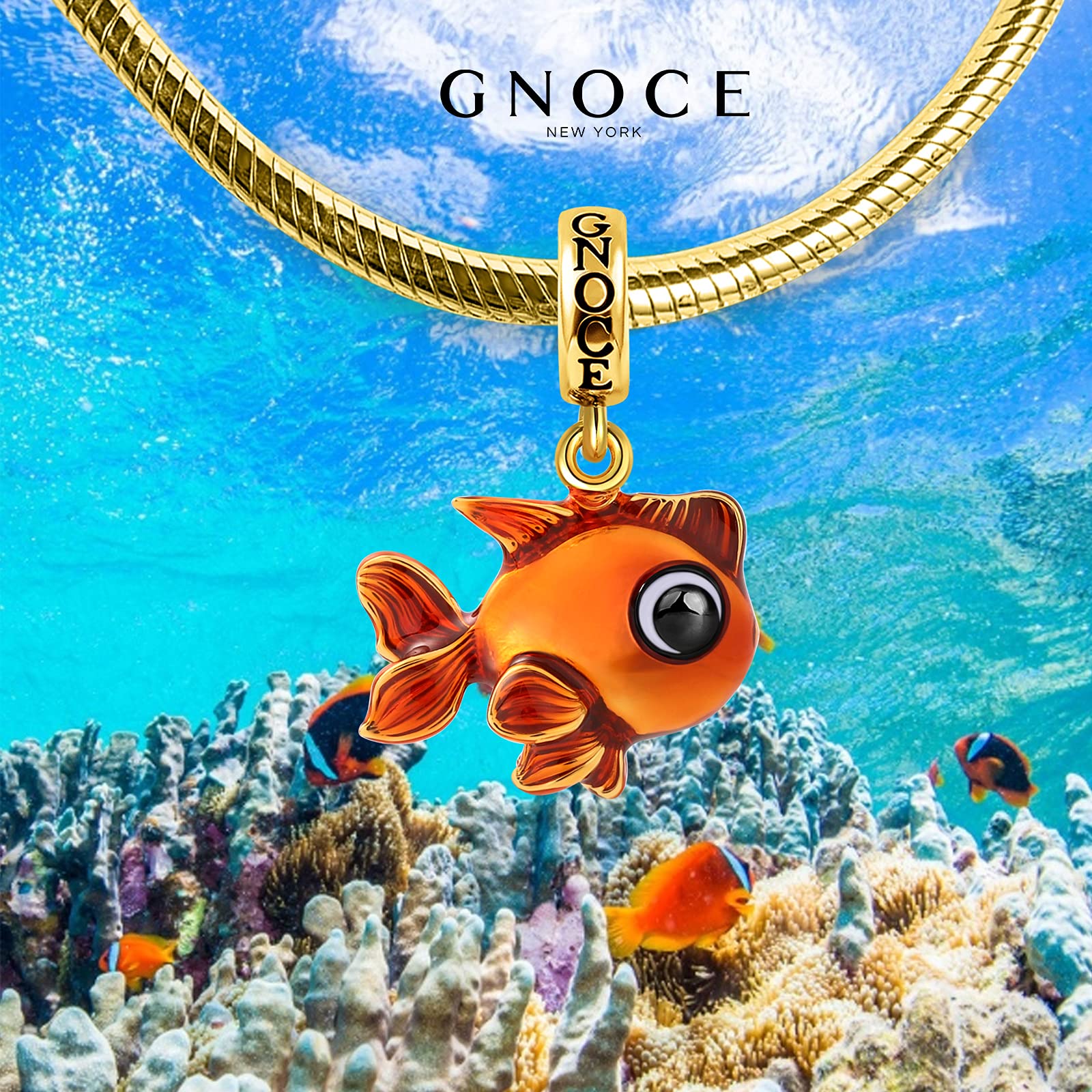 GNOCE Goldfish Pendant Charm - Sterling Silver 18k Gold Plated Dangle Charm for Bracelet or Necklace - Elegant Jewelry Gift for Women, Wife, Girlfriend - Perfect for Birthdays, Anniversaries & Special Occasions