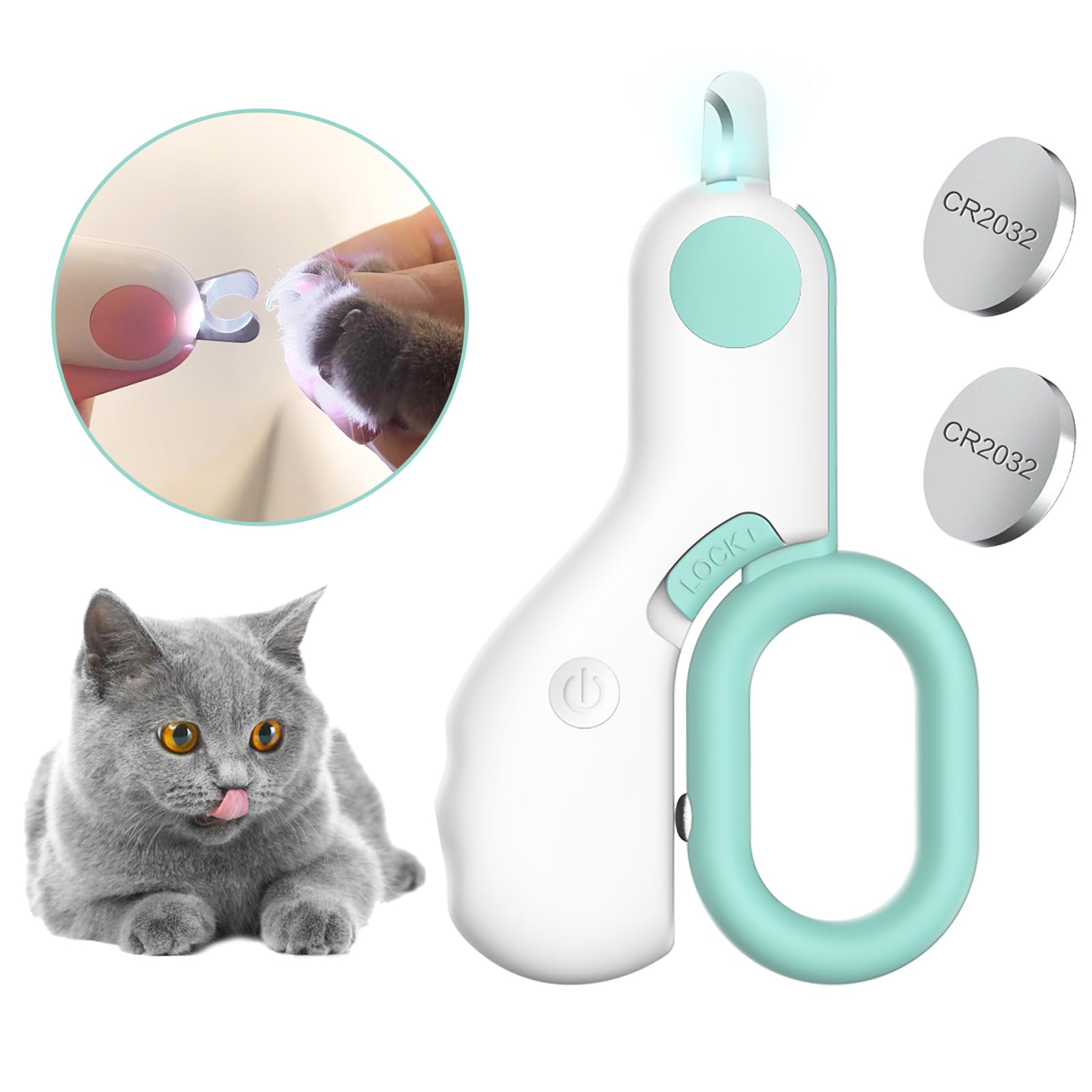 LED Pet Nail Clippers with Safety Guard - Professional Cat & Small Dog Nail Trimmer for Indoor Cats, Kittens, Rabbits & Birds (Blue) - Gentle Grooming Tool for Stress-Free Nail Care at Home