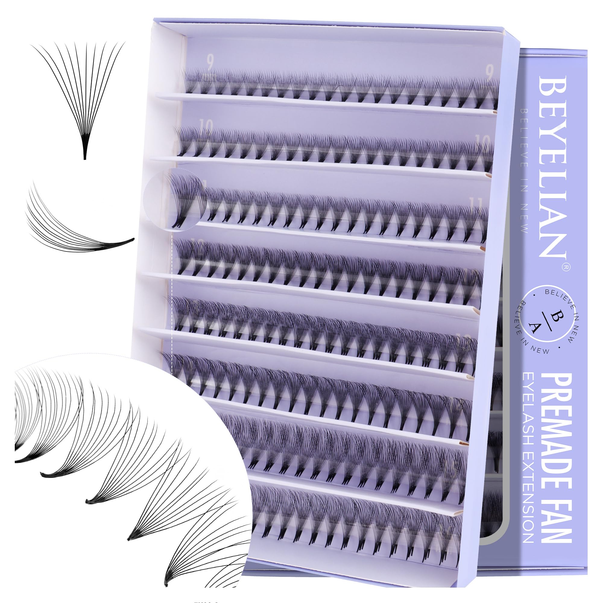 BEYELIAN 1000 Pairs Premade Volume Eyelash Extensions - 9-16mm Mixed Lengths, 0.07mm Thin Base, 10D C Curl - Handmade Cluster Lashes for Dramatic Look | Perfect for Weddings, Parties & Professional Salon Use