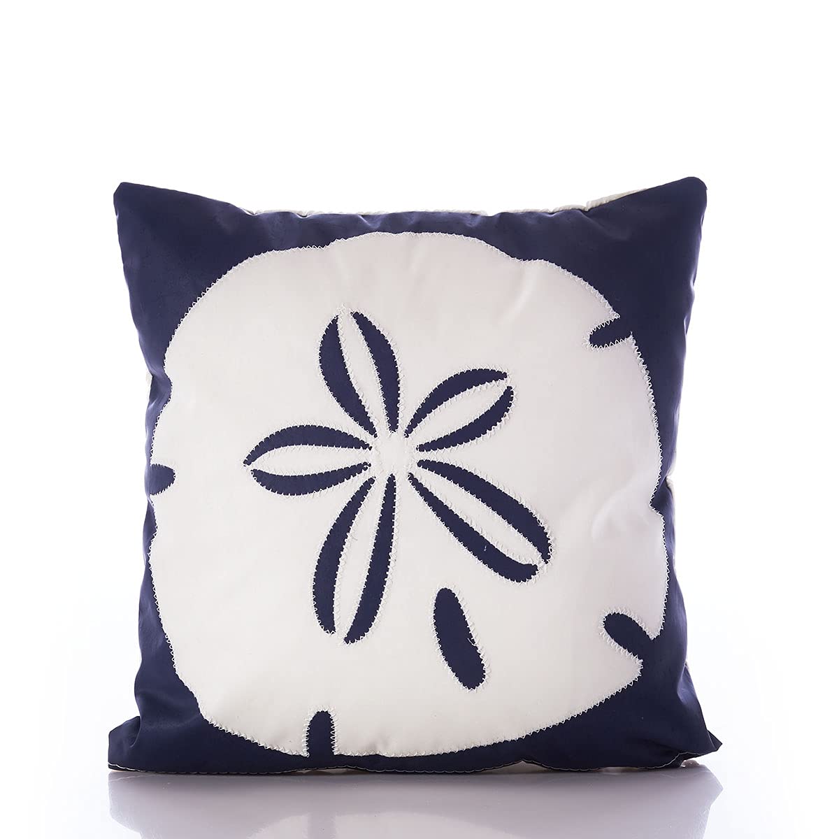 Sea Bags Recycled Sailcloth Sand Dollar Pillow - Navy & White Striped Decorative Throw Pillow for Indoor & Outdoor Use - Perfect for Patio, Deck, Porch, and Living Room Decor