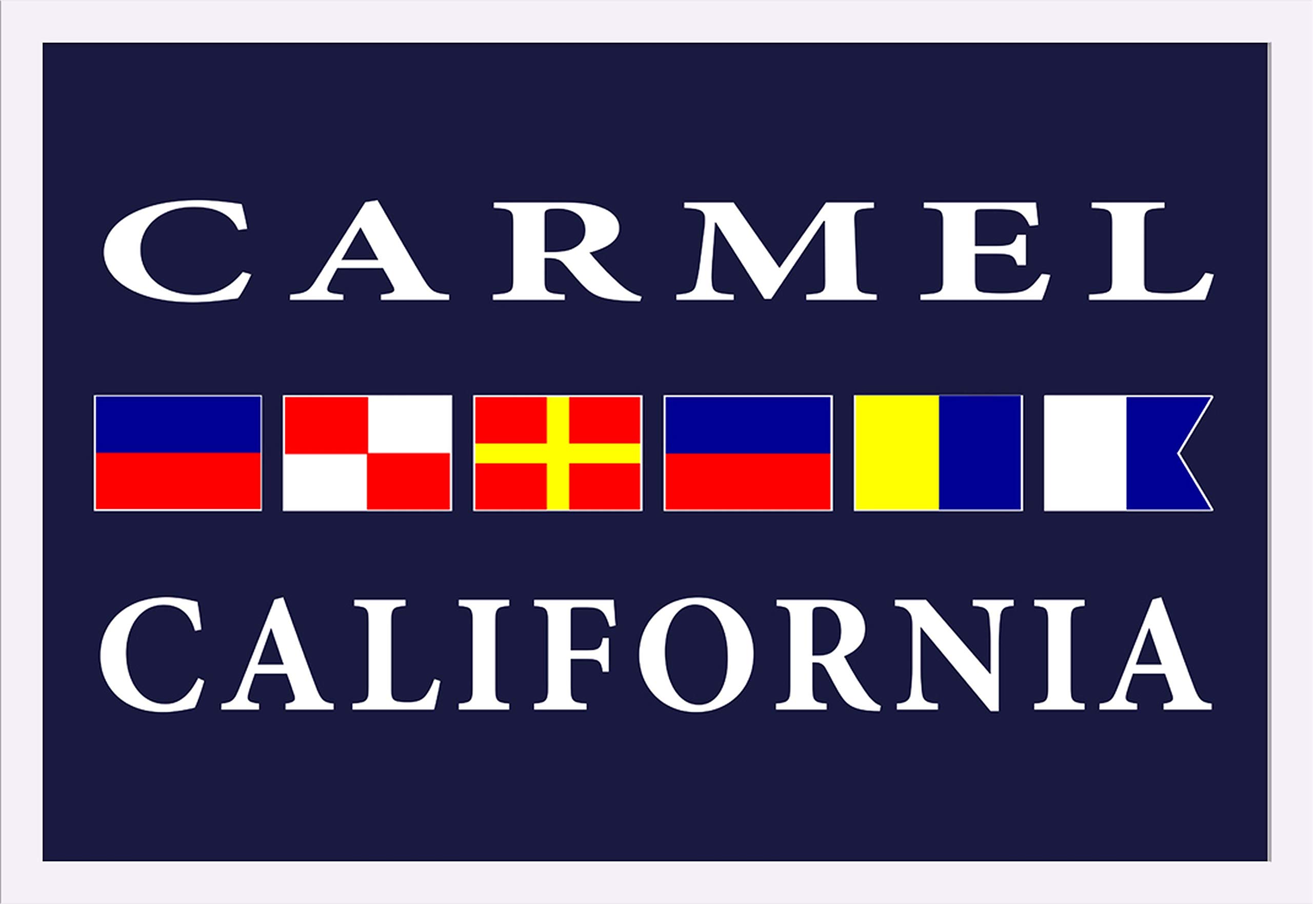 Carmel California Nautical Flags 36x24 Giclee Art Print - Gallery Framed White Wood Wall Decor - Perfect for Coastal, Beach House & Nautical Theme Rooms