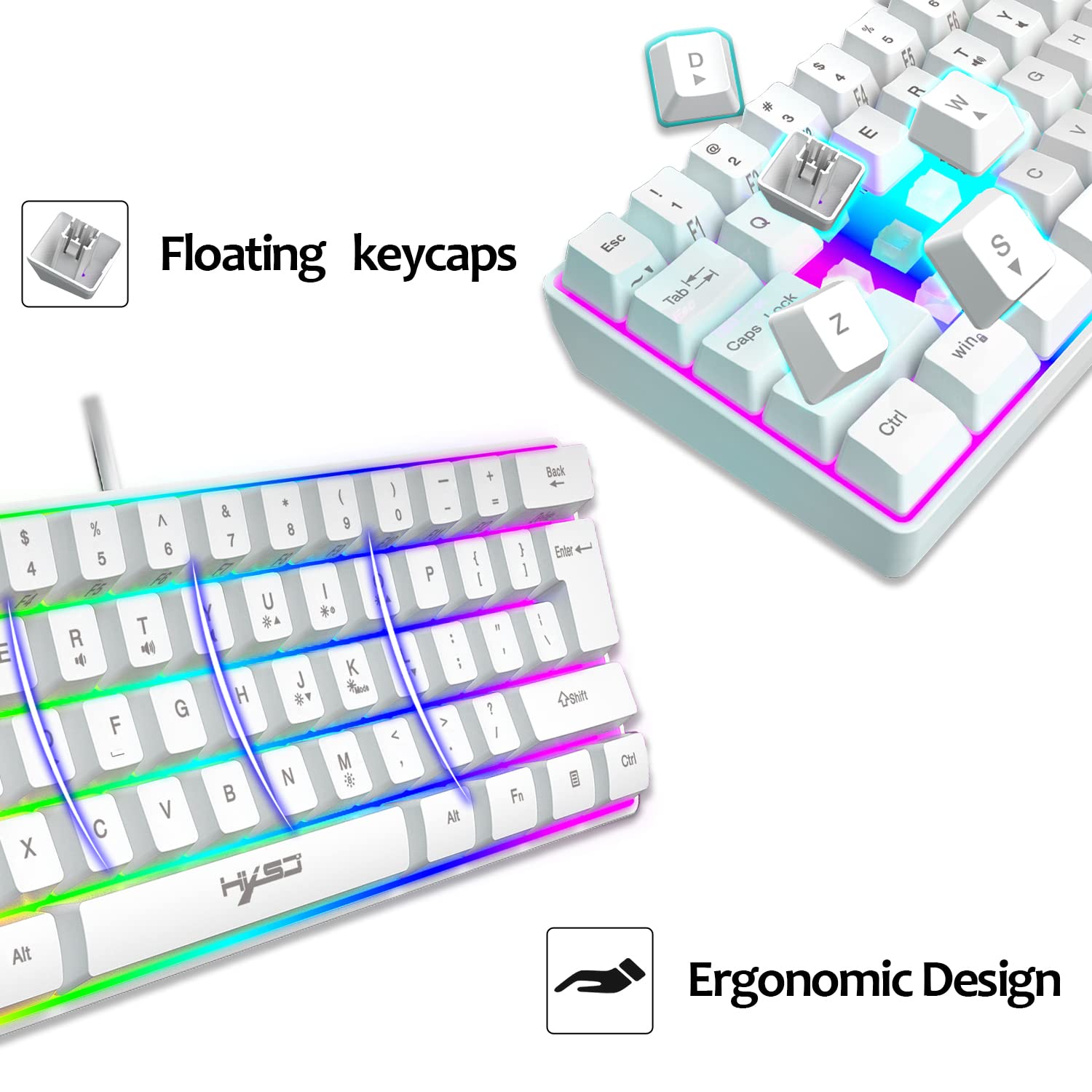 KUIYN 60% Wired Compact Gaming Keyboard and Mouse Set - 61 Keys RGB Backlit Mechanical Keyboard, Honeycomb Optical Gaming Mouse with RGB Headset & Mouse Pad - Anti-Ghosting for PC, PS4, Xbox - Perfect for Esports, Streaming & Office Work