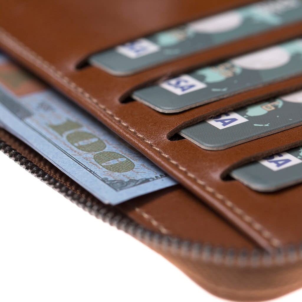 Premium Apple Full Grain Leather Wallet for Men & Women - Handmade RFID Blocking Phone Case with 8 Card Slots - Large Russet Brown Leather Pouch (Perfect for Everyday Carry, Travel & Business Use)