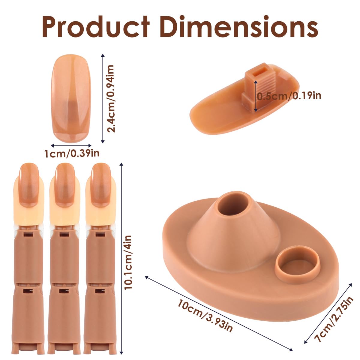 BORNBYME Acrylic Nail Practice Kit with Stand - 3 Adjustable Fake Fingers, 100 Brown Nail Tips - Professional Nail Training Set for Beginners - Perfect for Salon Practice & Home Nail Art DIY