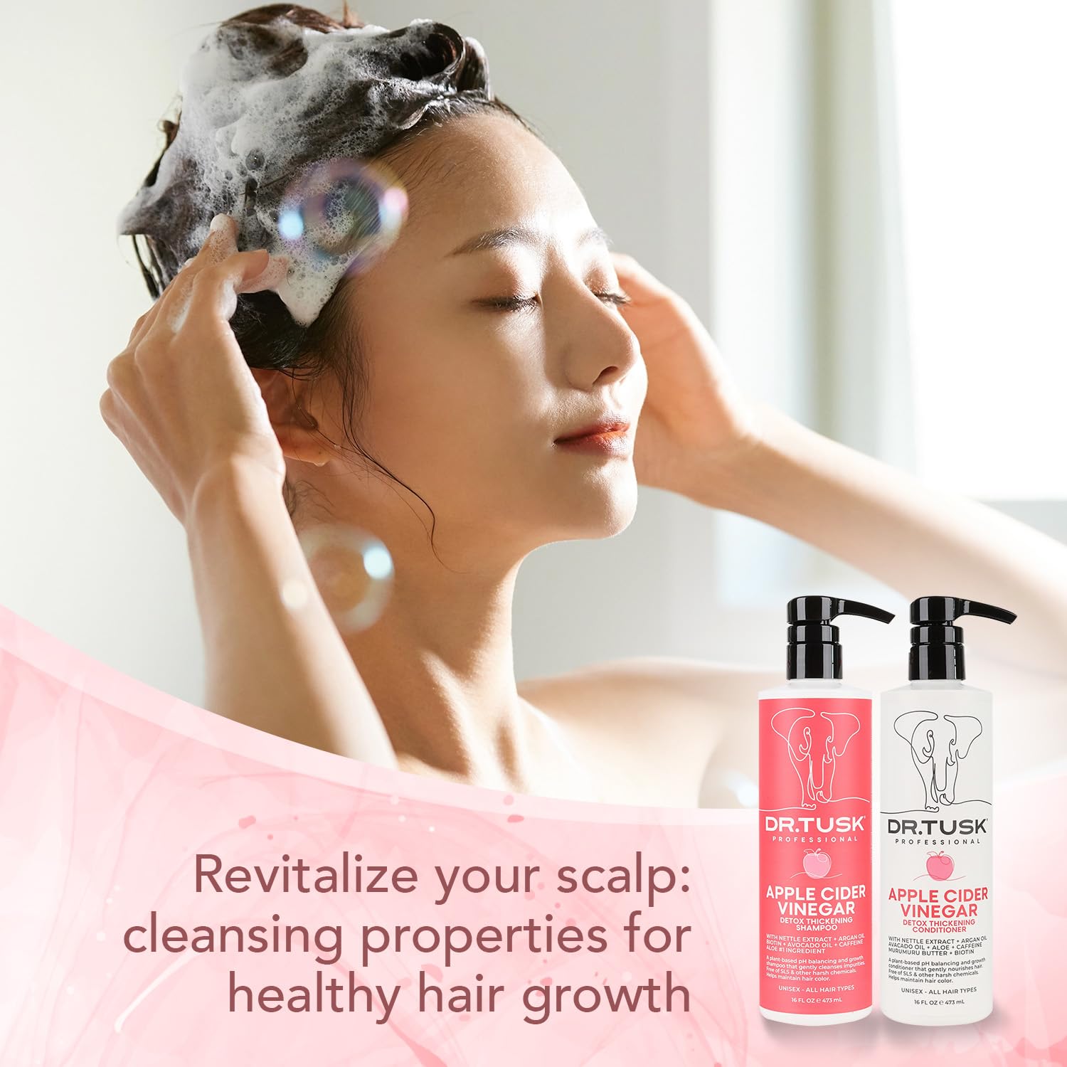 Dr. Tusk Apple Cider Vinegar Shampoo & Conditioner Set for Hair Growth & Scalp Care - Natural Hair Repair for Dry, Damaged Hair - Perfect for Daily Use & Salon Results at Home