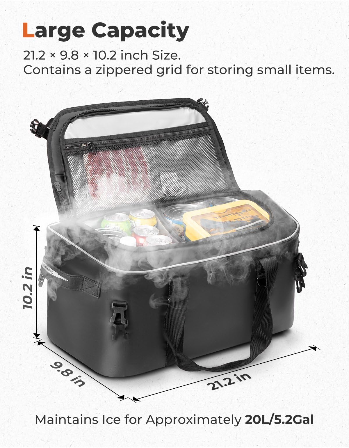 KEMIMOTO 20L ATV UTV Leakproof Ice Cooler Bag - Insulated Thermal Cooler for Camping, Hunting & Off-Roading - Keeps Cold 48 Hours - Fits UTV RZR XP 1000/4, Pro XP & Zforce 950 ATV - Waterproof PVC Under-Seat Storage Cooler for Outdoor Adventures