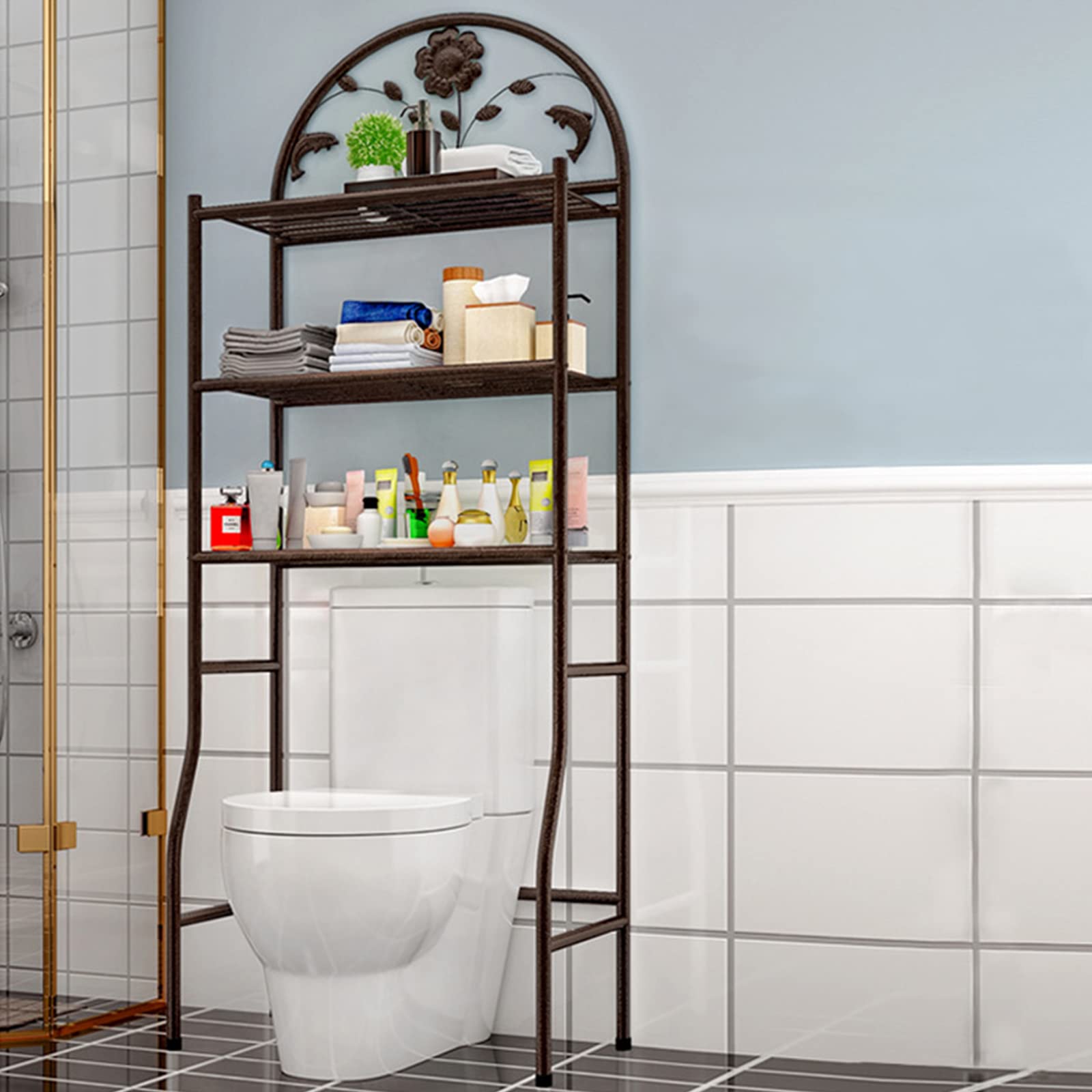3-Tier Over The Toilet Storage Shelf - Freestanding Bathroom Organizer Rack with Anti-Tilt Design for Toilet, Laundry, Balcony & Porch | Space Saving Solution for Small Bathrooms & Apartments (Black)