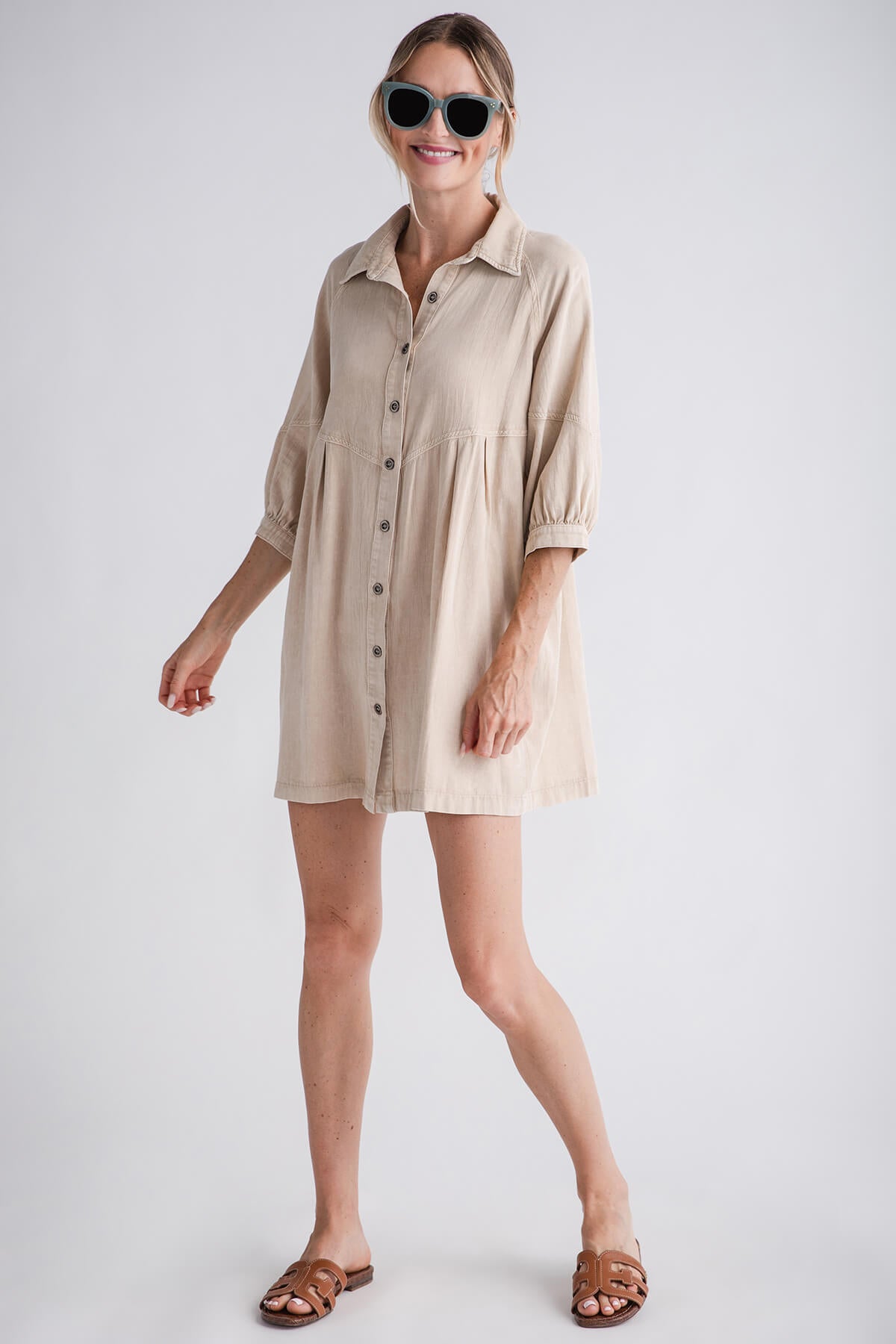 Mustard Seed Button Collar Dress for Women - Elegant Office & Party Wear - Flattering A-Line Summer Dress with Pockets