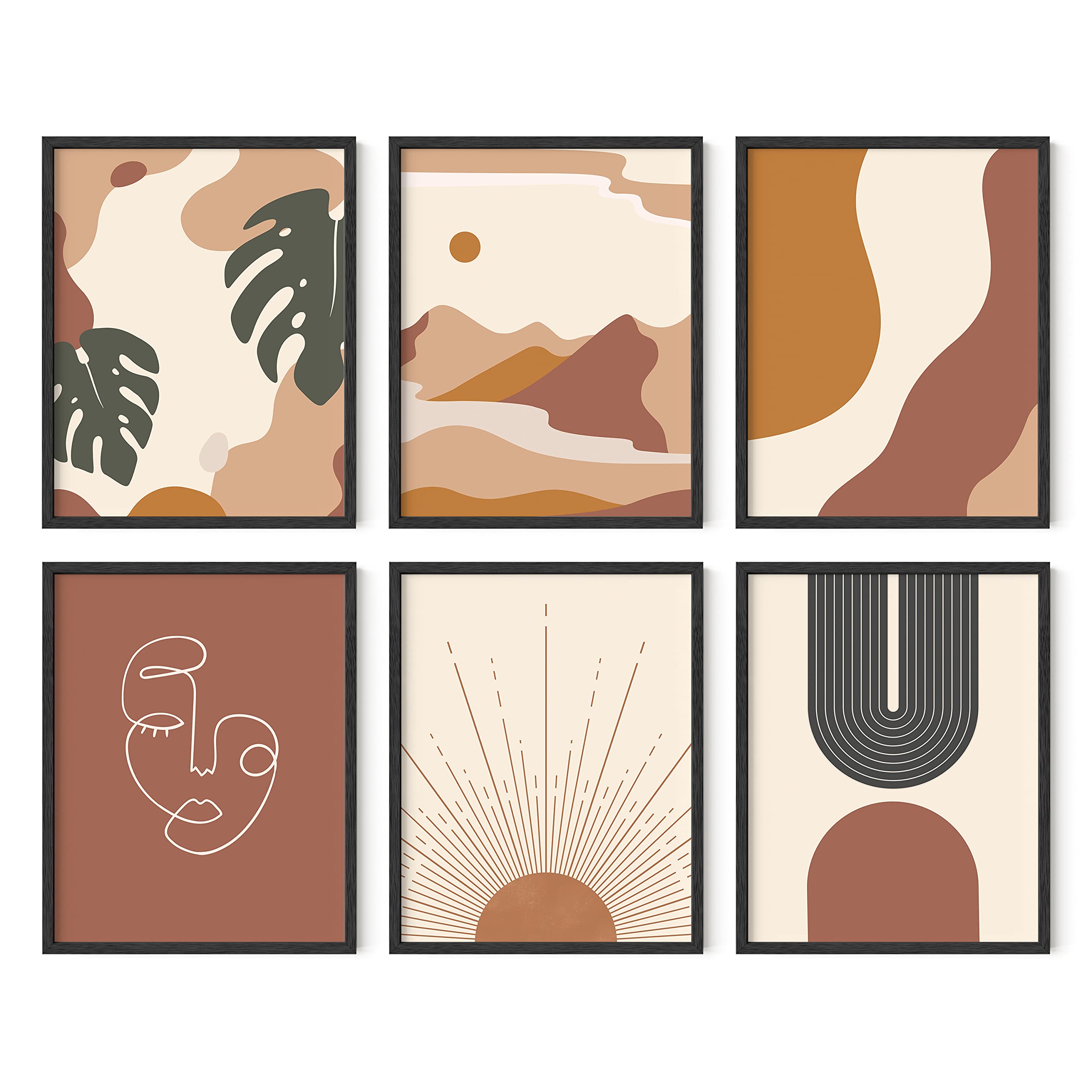 HAUS AND HUES Boho Prints Neutral Wall Art - Set of 6 Mid Century Modern Bohemian Art Prints (11x14, Black Frame) | Aesthetic Home Decor for Living Room, Bedroom & Office