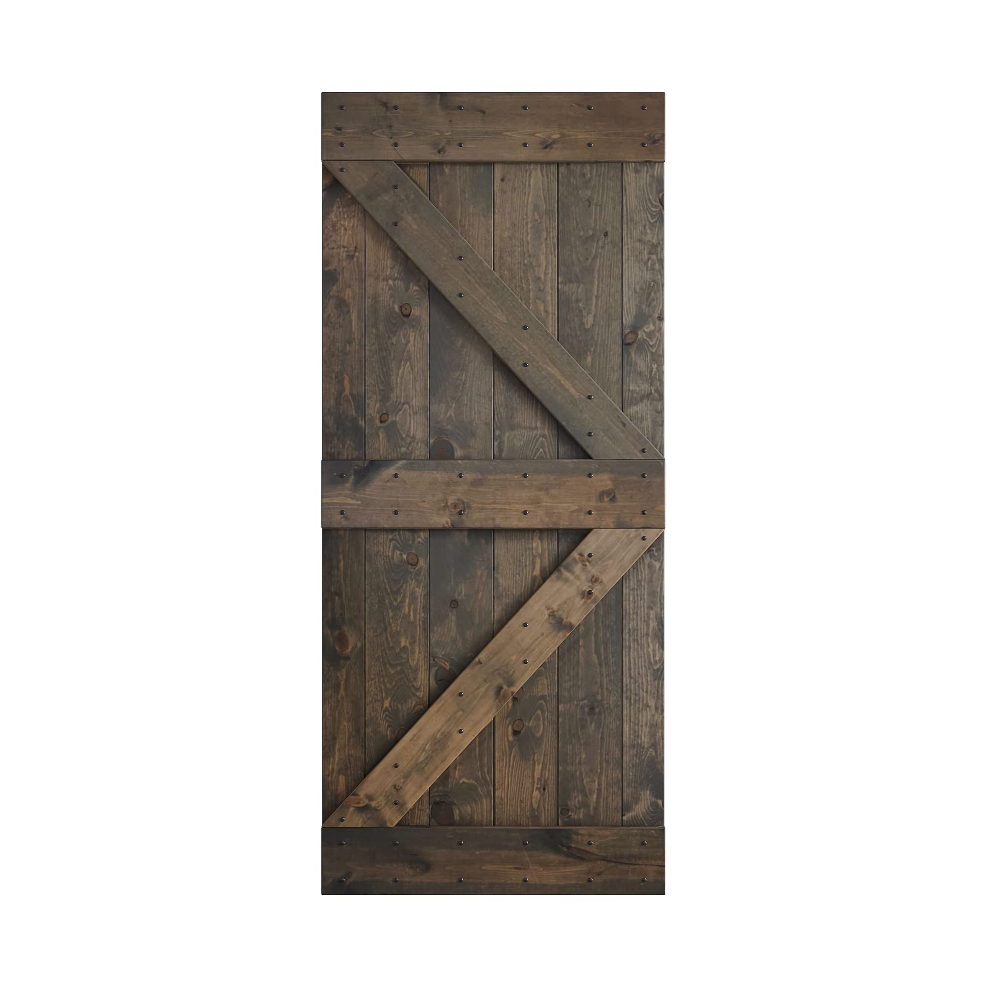 36in X 84in K Series Aged Barrel DIY Solid Knotty Wood Painted Barn Door - Rustic Farmhouse Style for Bedroom, Bathroom, or Closet Sliding Door