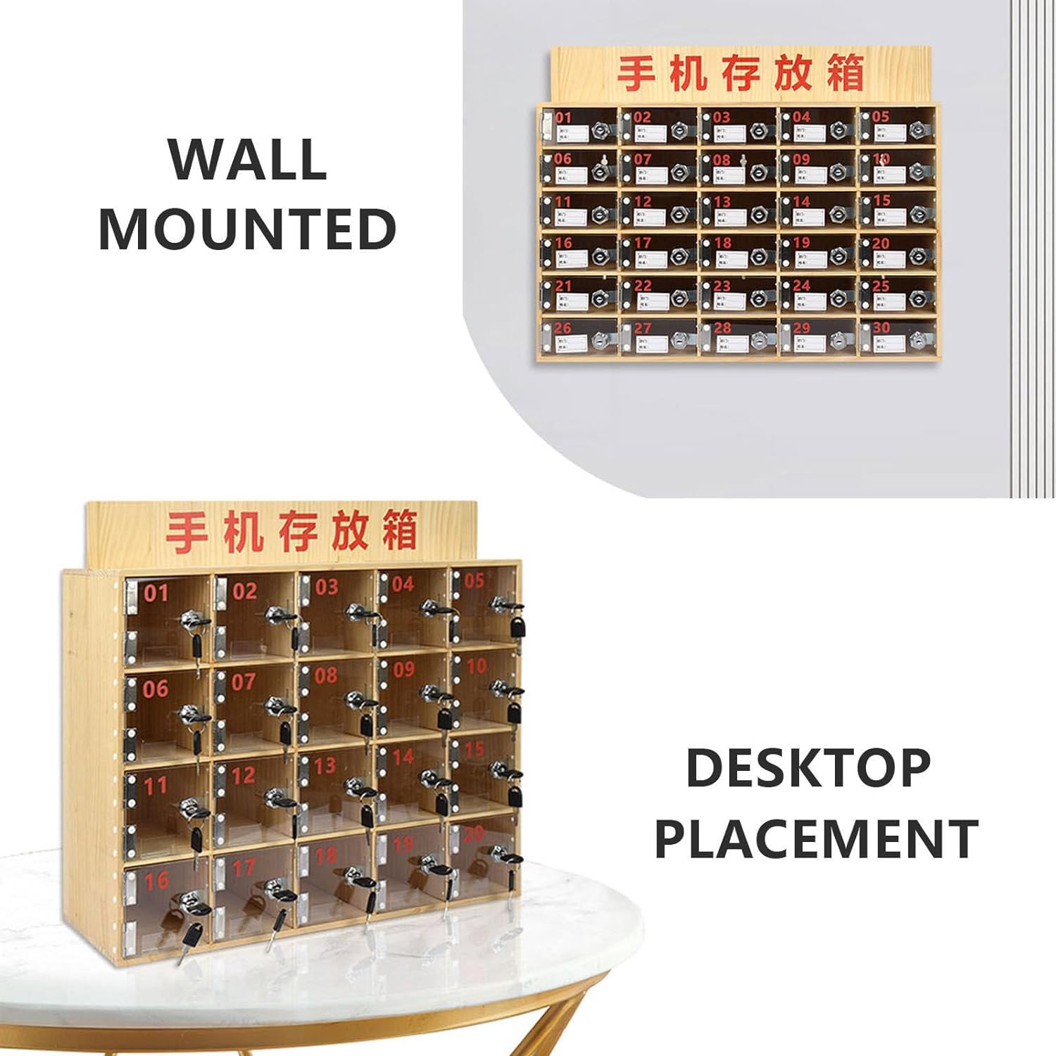Wall-Mounted Clear Phone Locker Box with Keys - 9 Slots for Office & School Use