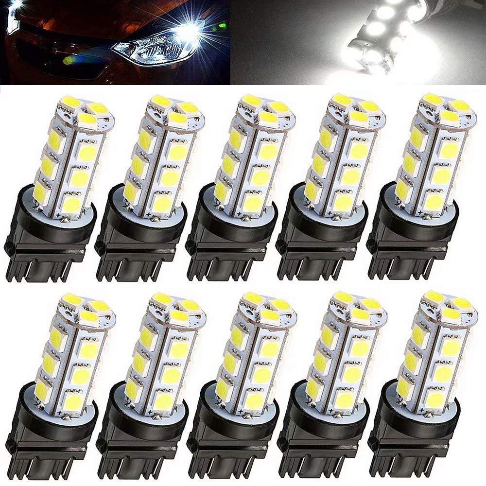 Paddsun Super Bright 3157 LED Light Bulbs - 10 Pack 3157 LED Brake Stop Backup Reverse Turn Signal Bulbs with 18x 5050 Chipsets (6000K White) - Perfect for Cars, Trucks, SUVs, Motorcycles & Trailers