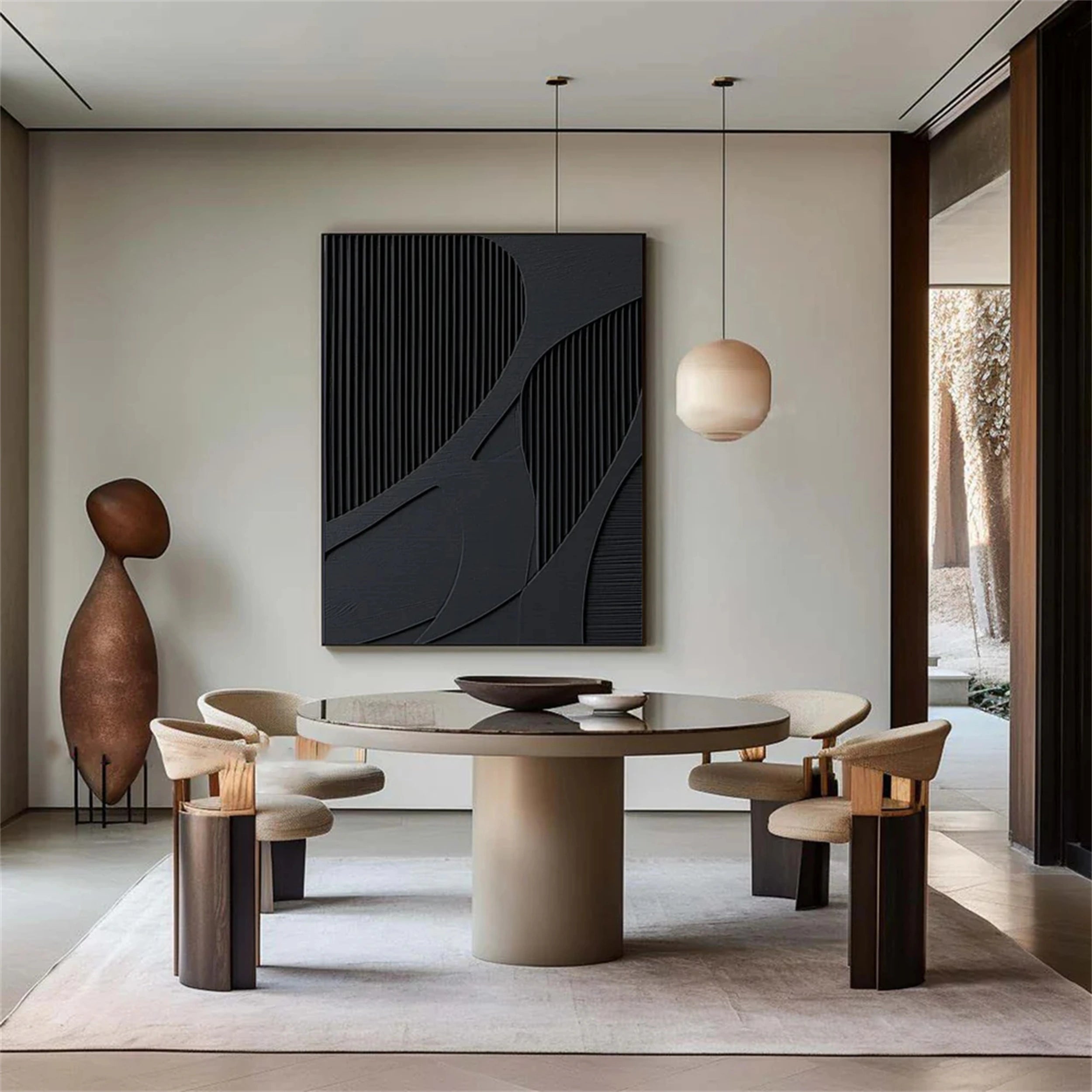 Black Plaster Art Minimalist Textured Painting - Modern Abstract Wall Decor for Living Room, Bedroom & Office | #MZ034