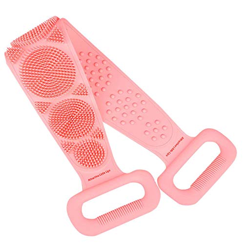 Exfoliating Silicone Bath Body Brush - Long Double-Sided Back Scrubber for Men & Women, Skin-Friendly Shower Towel with Great Lather (24 Inch, Pink) | Perfect for Deep Cleansing & Spa-Like Showers