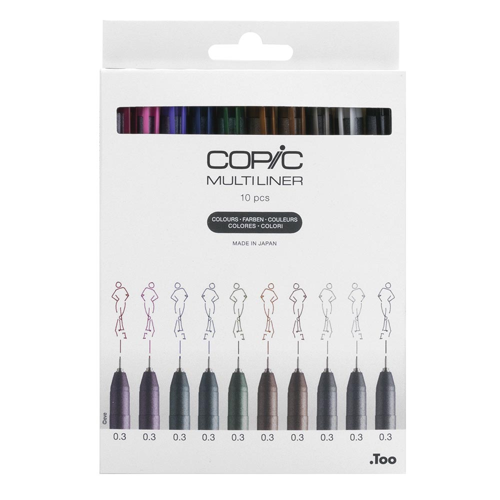 Copic MultiLiner 0.3mm Black Fine Line Drawing Pen Set - 10 Assorted Colors for Sketching, Illustration & Comic Art | Perfect for Artists, Designers & Crafters