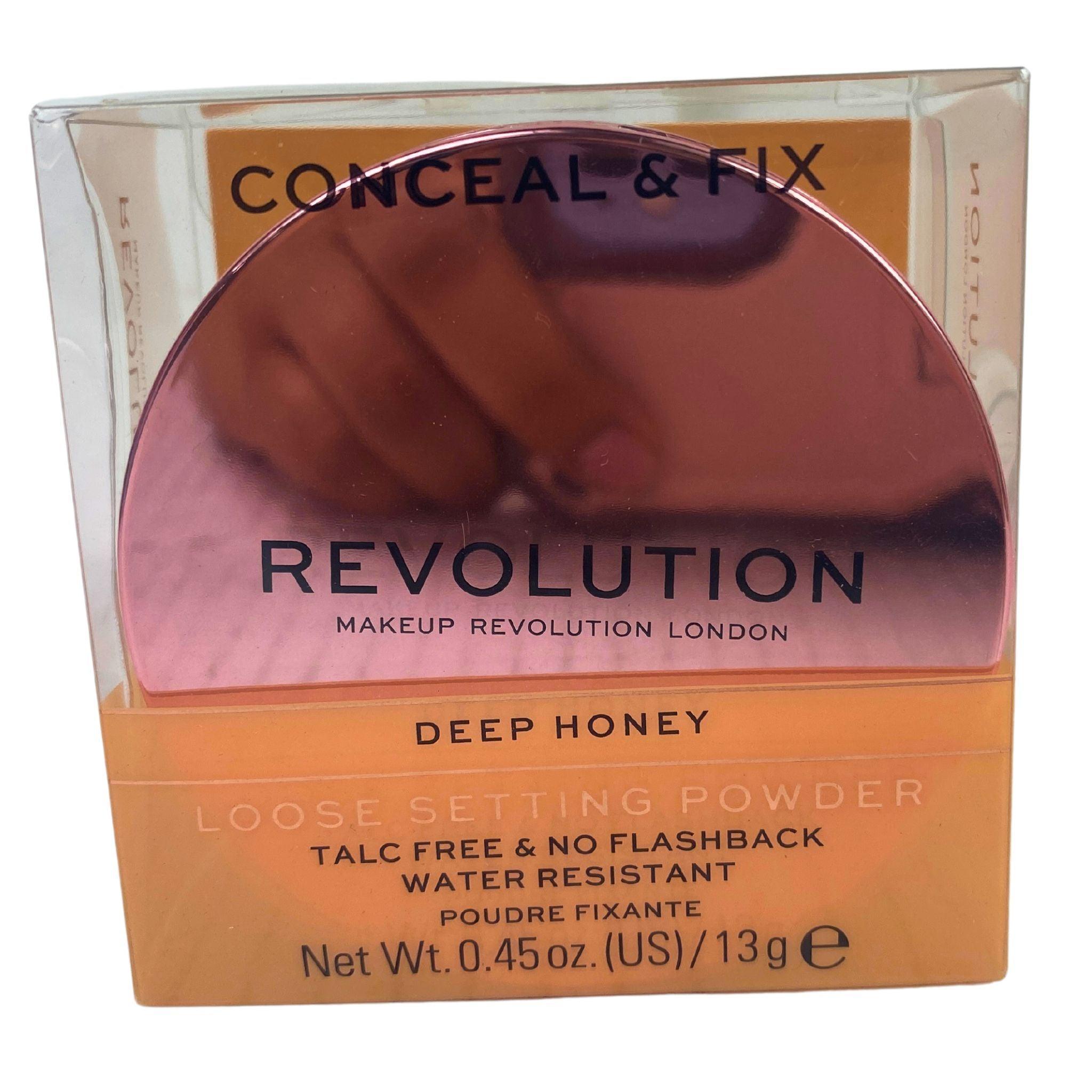 Revolution Conceal & Fix Deep Honey Loose Setting Powder - Talc Free, No Flashback, 0.45oz (30 Pcs Lot) | Oil Control & Pore Minimizing for Flawless Makeup Finish - Perfect for Photography, Weddings & Daily Wear