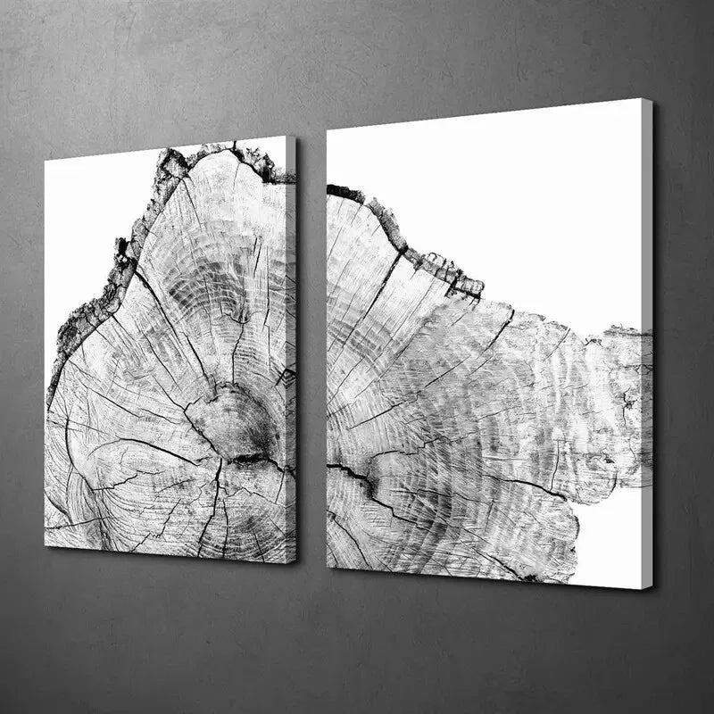 2Pcs Nordic Style Framed Canvas Wall Art - 50x75cm Log Slices Decorative Painting - High Quality Print - Ready to Hang - Perfect for Living Room, Bedroom & Office Decor