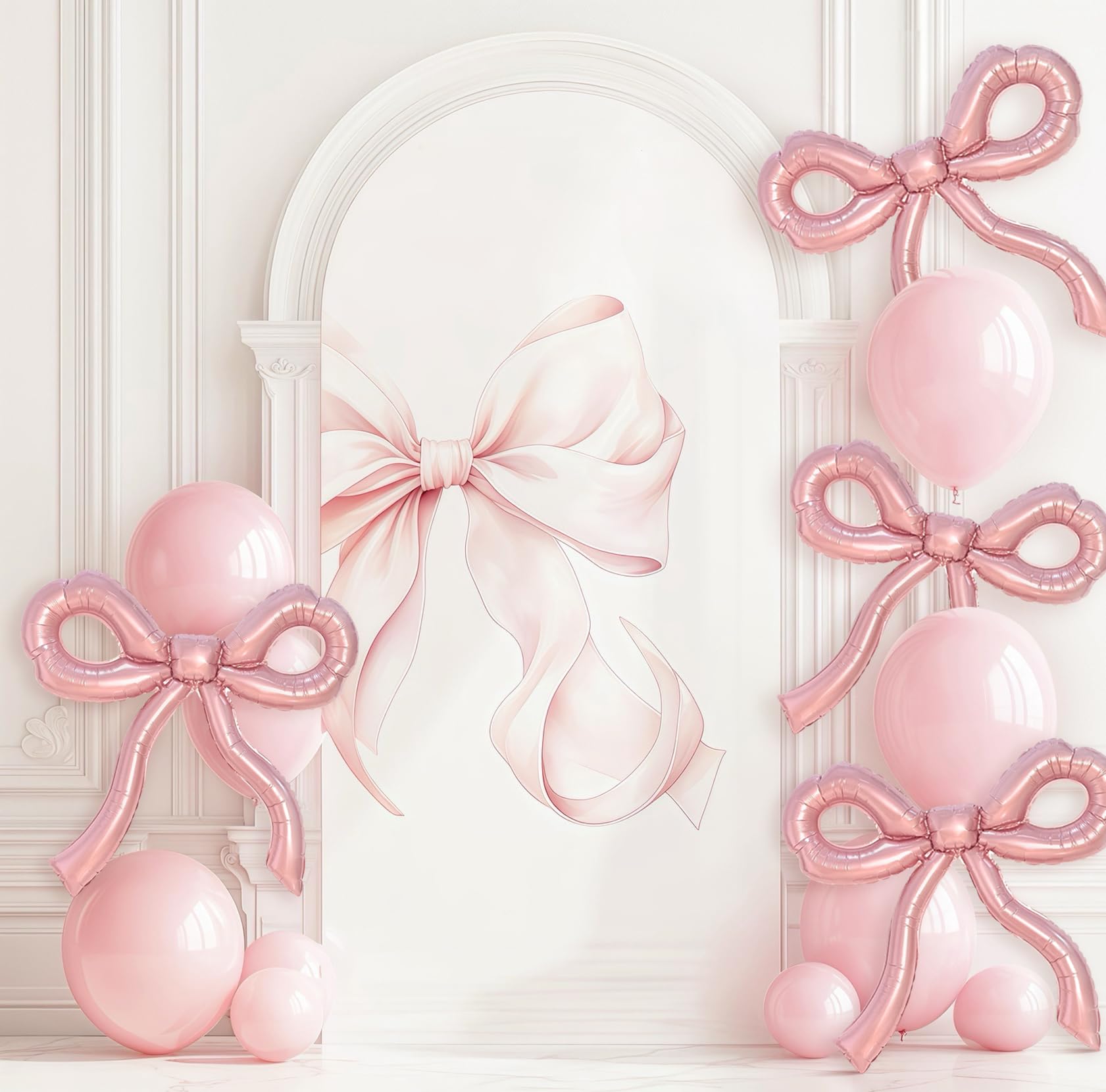 Pink Bow Balloons Set of 4 - Elegant Birthday Decorations, Baby Shower & Bridal Shower Party Supplies - Perfect for Themed Parties, Gender Reveals and Wedding Decorations