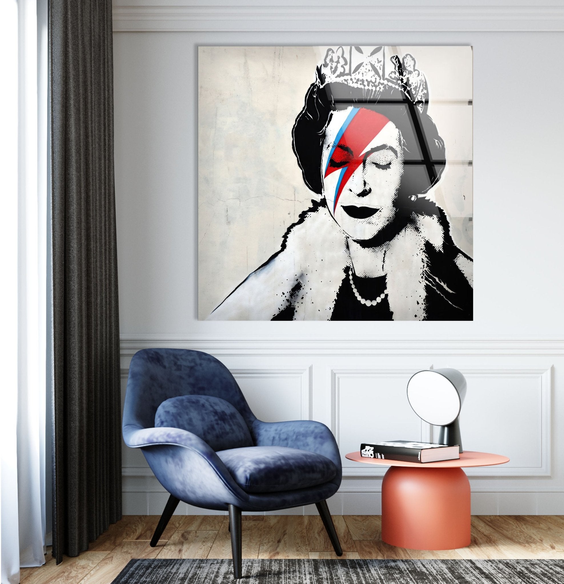 Banksy Queen Elizabeth Glass Wall Art - Modern Home Decor for Living Room, Office & Gifts | Unique Street Art-Inspired Glass Print