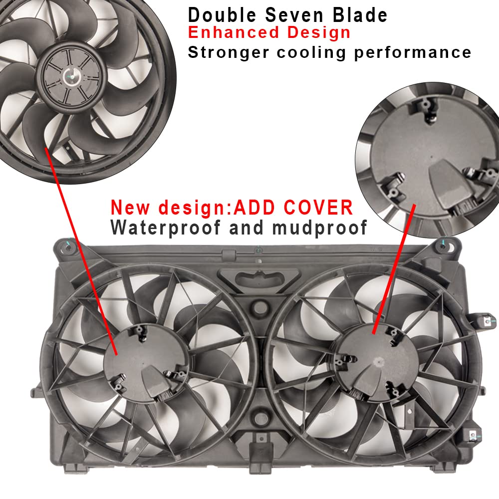 GM1101 Replacement Dual Radiator & Condenser Cooling Fan Assembly Compatible with Chevy Tahoe, Silverado, Avalanche & GMC Sierra - Perfect for Engine Cooling & AC Performance in Hot Weather & Off-Road Driving