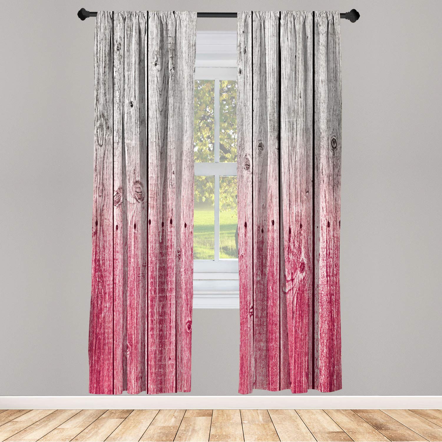 Ambesonne Rustic Window Curtains - Wood Panels Country House Design, Lightweight Decorative 2-Panel Set with Rod Pocket (28