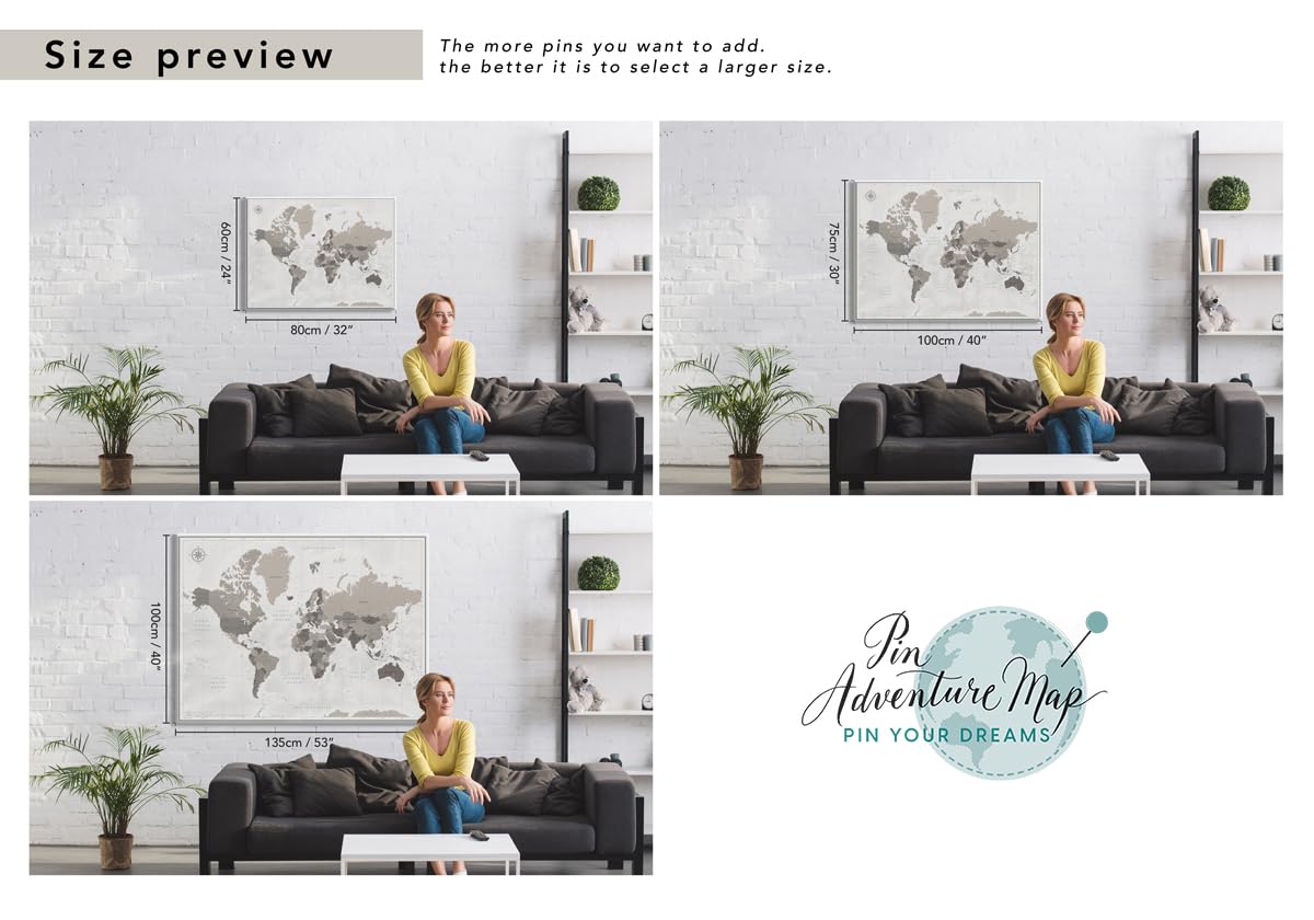 World Travel Map Push Pin Board - Detailed Canvas Wall Art for Tracking Travel Destinations | Perfect for Home Decor, Office, and Travel Planning