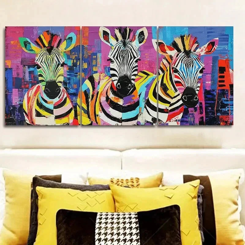 3-Piece Cute Baby Zebra Wall Art Set - Framed Canvas 50x70cm - High Quality Print - 100% Australian Made - Ready to Hang - Perfect for Nursery, Kids Room & Home Decor