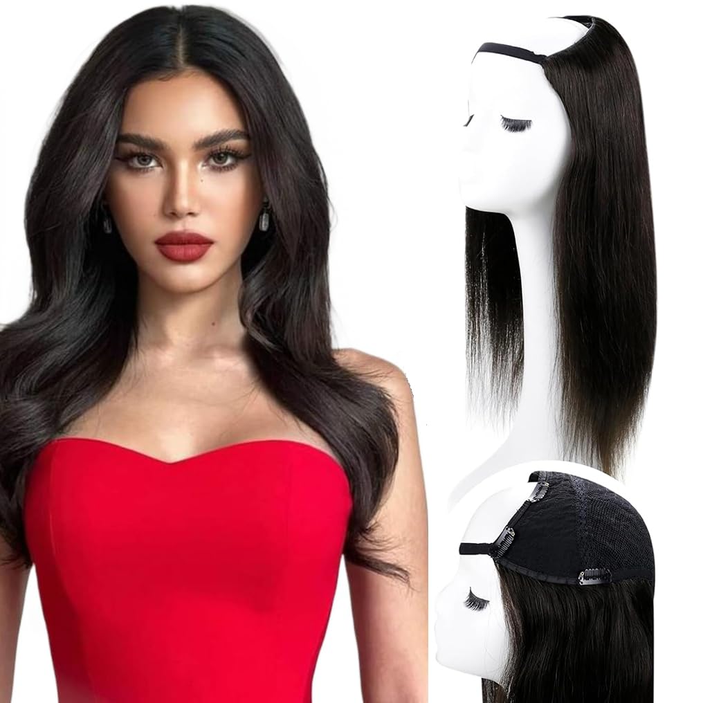 RUNATURE U Part Human Hair Wig - 16 Inch Soft Straight Real Hair Glueless Clip-in U Shape Wig, 150% Density, No Leave Out, Middle Cap Size for Black Women | Perfect for Daily Wear, Parties & Special Occasions