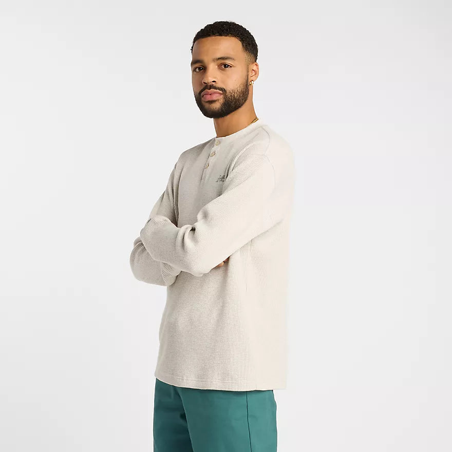 New Balance Waffle Knit Long Sleeve Henley Shirt for Men - Comfortable Casual Wear for Running, Gym & Everyday Outfits