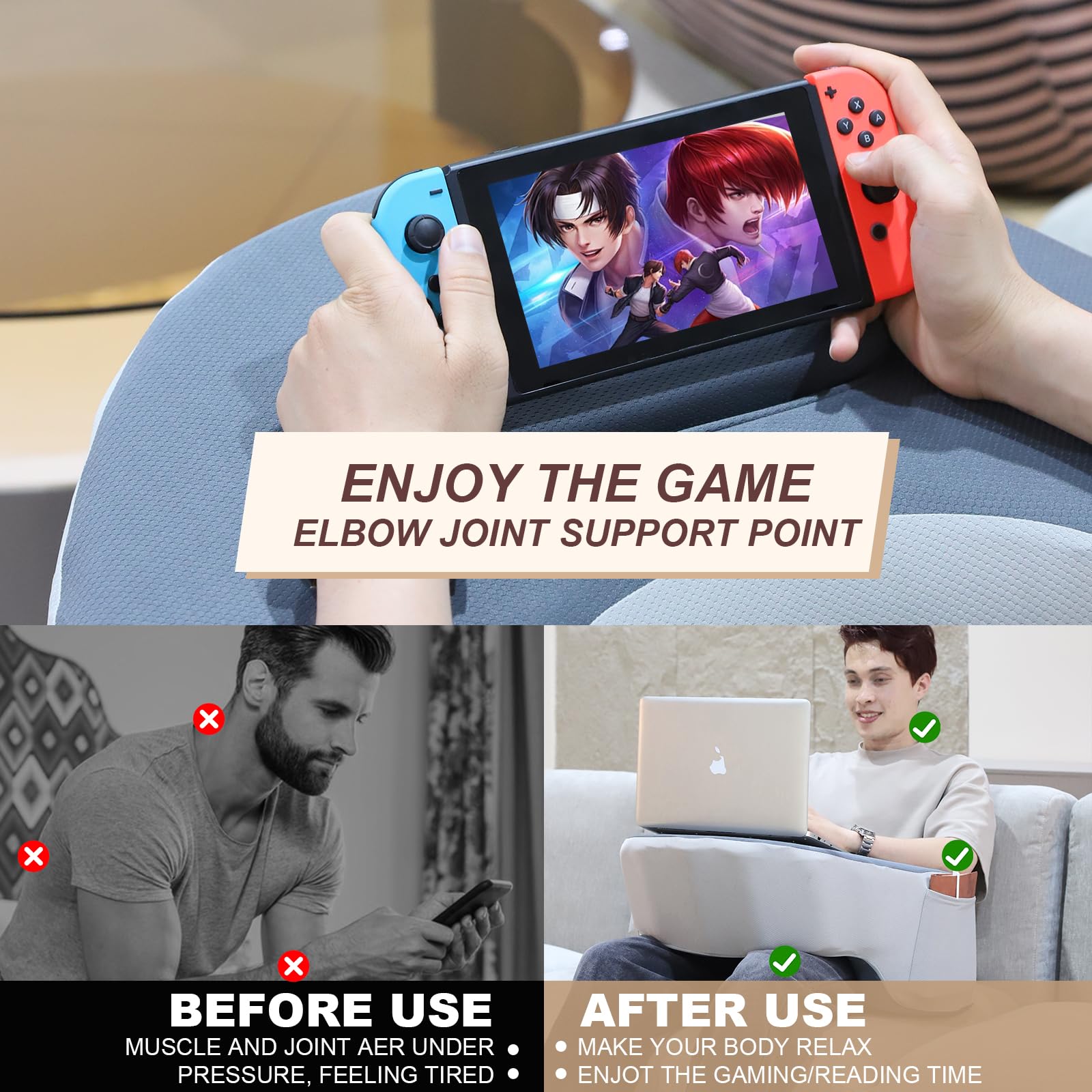**Memory Foam Gaming Pillow with Side Pocket & Bottle Holder - CertiPUR-US Certified Lap Desk Pillow for Reading, Working, or Playing in Bed & Sofa - Perfect for Adults, Gamers & Office Use**