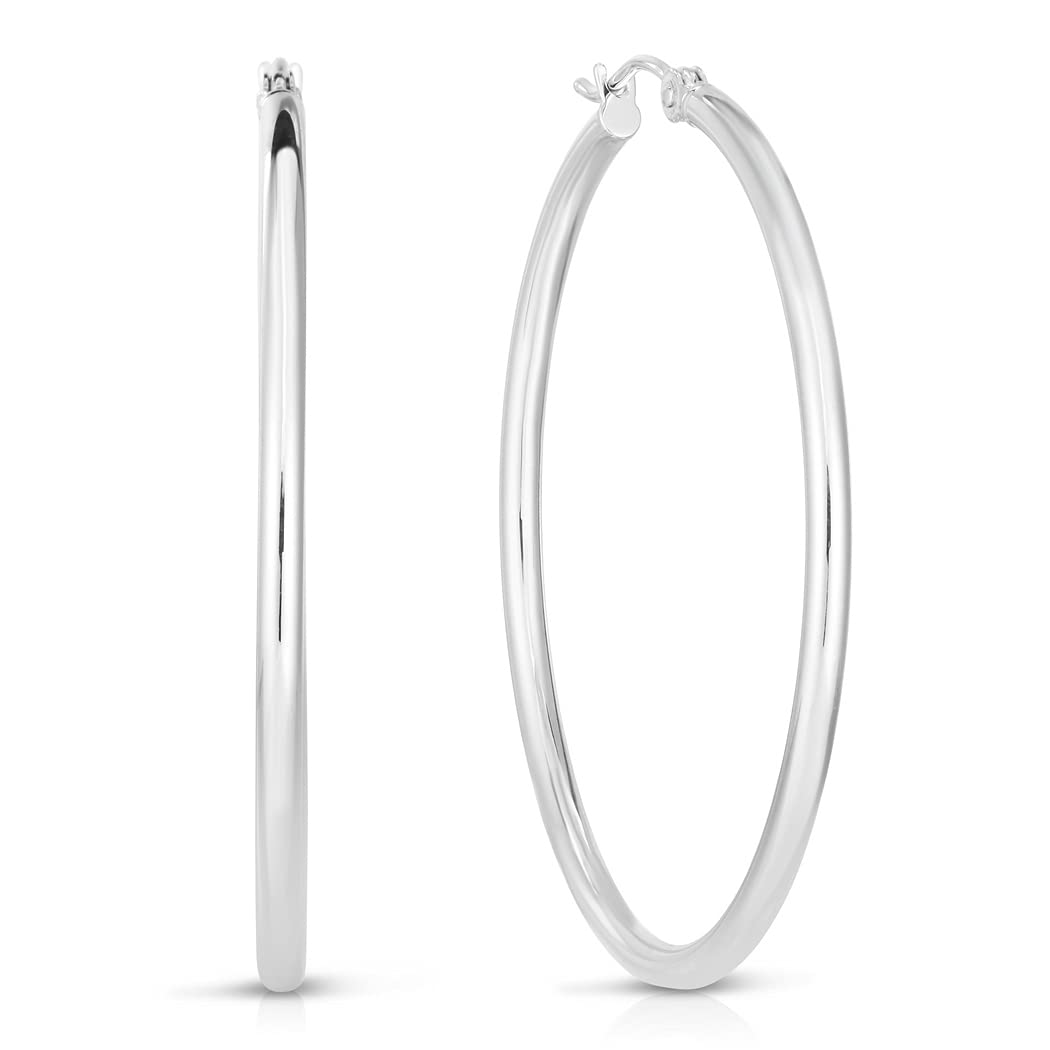 14K Gold Shiny Round Tube Hoop Earrings with Hinged Clasp - White, Yellow & Rose Gold Options - 5mm to 30mm Hoop Sizes - Elegant Jewelry Gift for Women - Perfect for Weddings, Parties & Everyday Wear